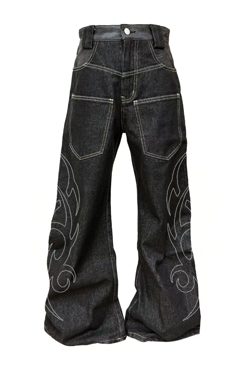 Detwonline denim jeans Snake print patchwork