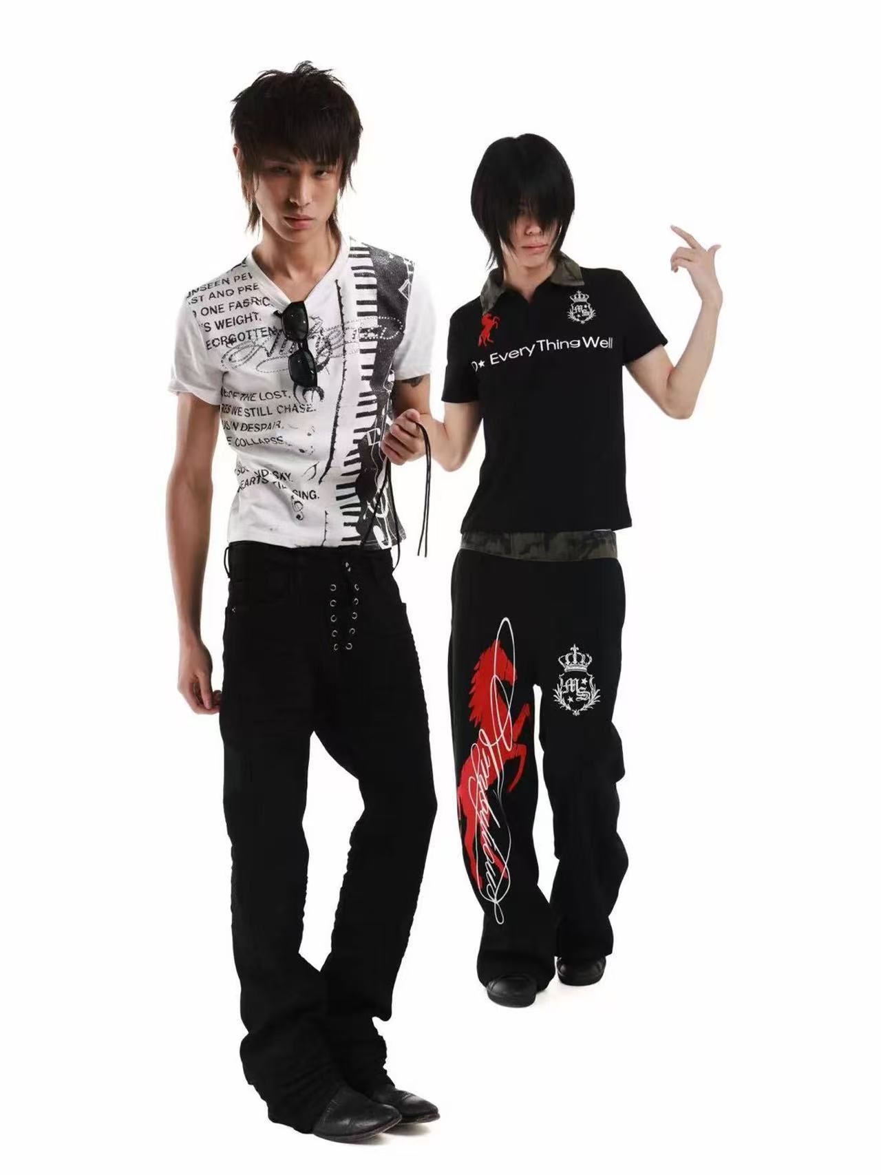 DETWONLINE™Retro Five-Pointed Star Horse Print Wide Leg Casual Pants