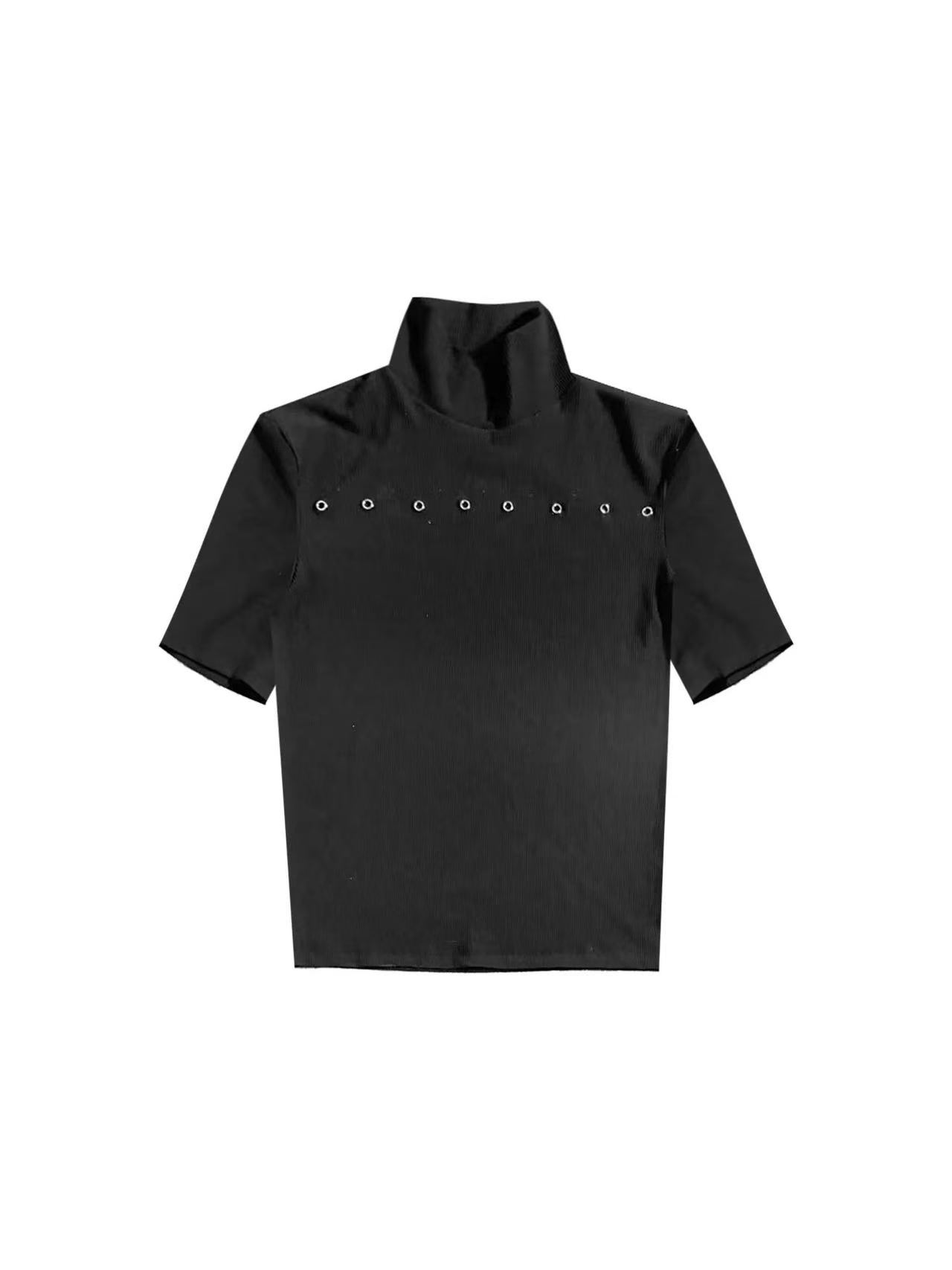 DETWONLINE™Unisex Minimalist Dark High Neck Short Sleeve Top