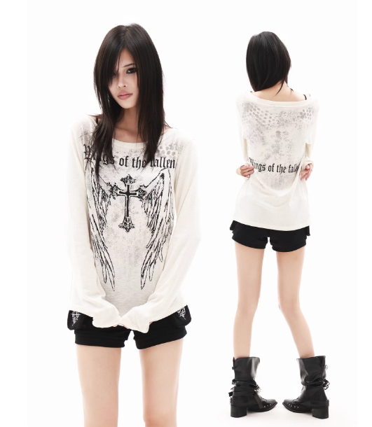 DETWONLINE™"Cross‑Angel"long‑sleeve tee