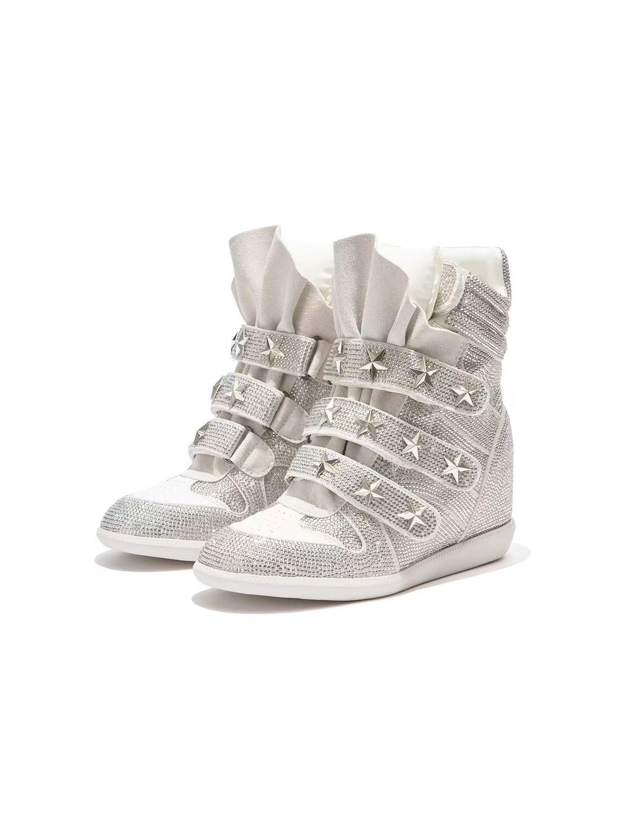 DETWONLINE™Glitter Star Studded Velcro Unisex Wedge Sneakers