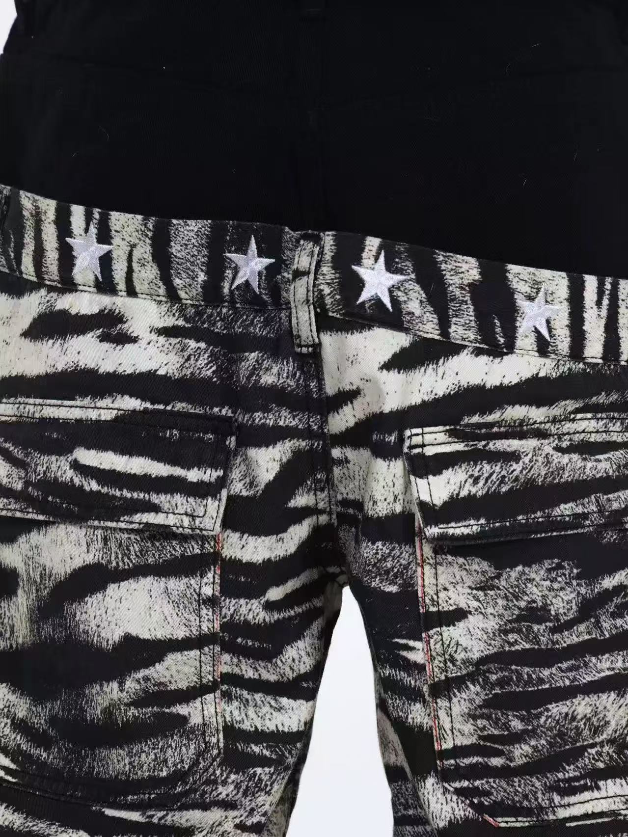 DETWONLINE™Double waist tiger-striped jeans