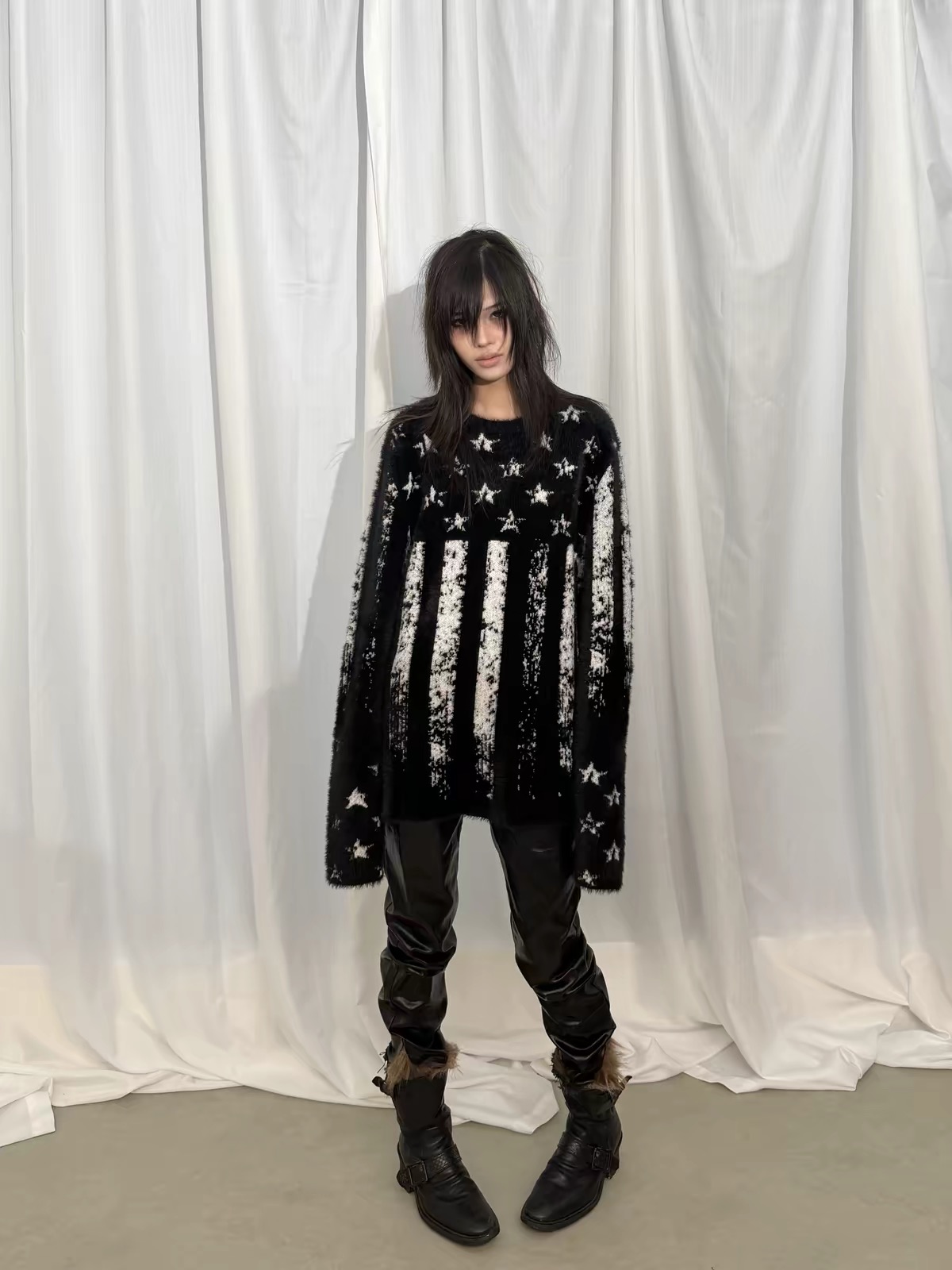 DETWONLINE™"Broken Star Flag"Crew Neck Sweater