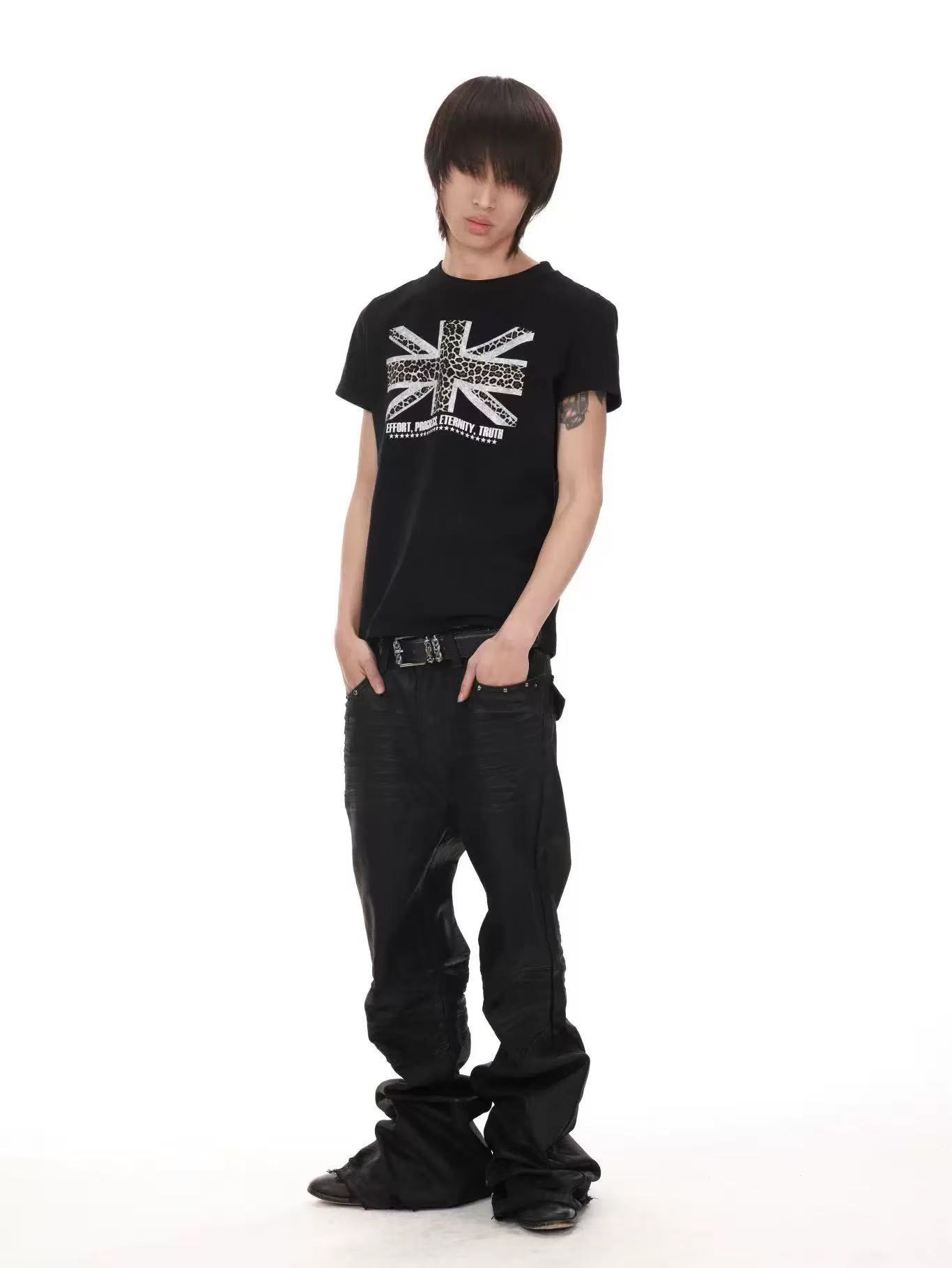 DETWONLINE™Y2K Leopard Print Union Jack Rhinestone Graphic Tee