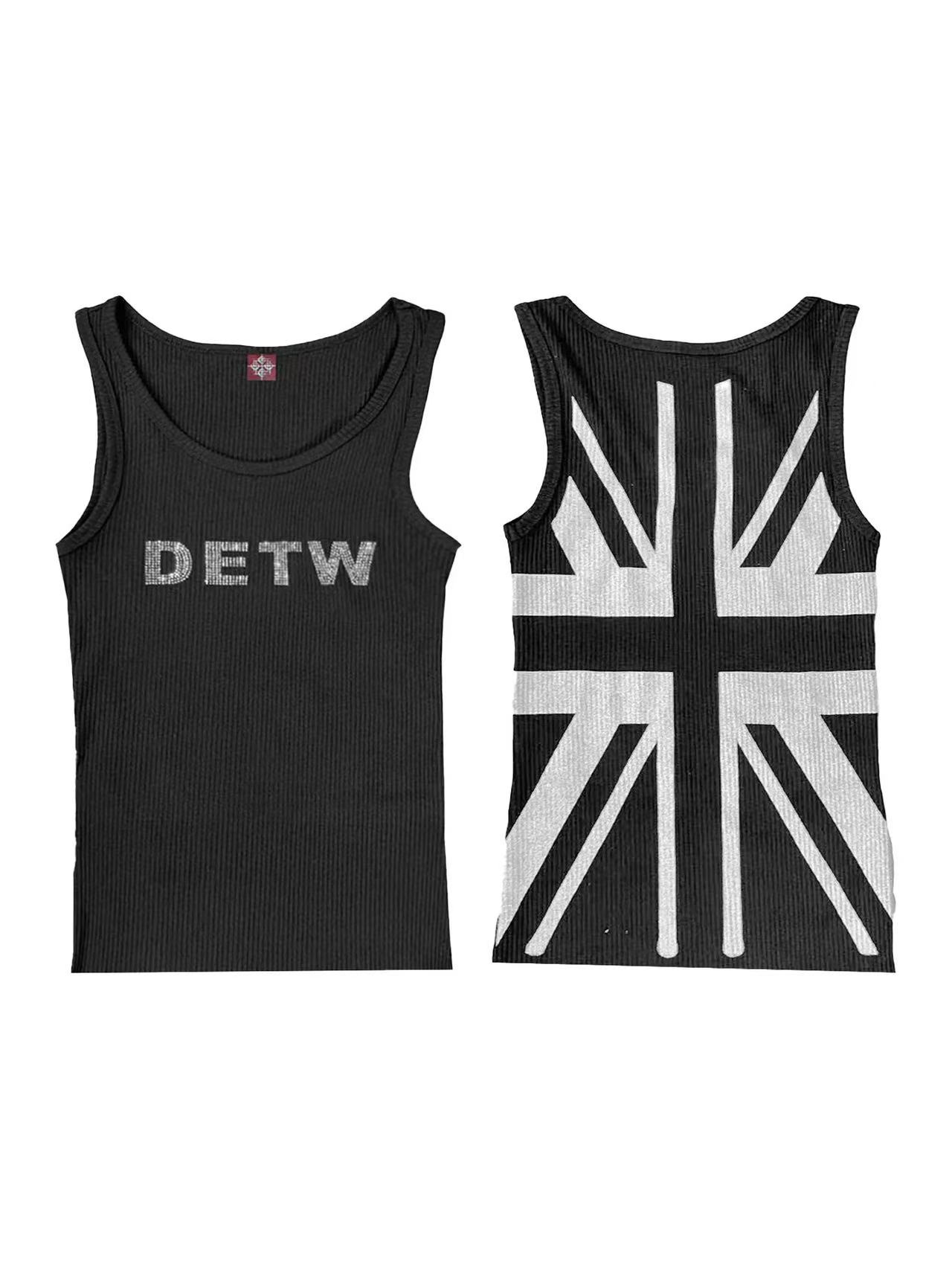 DETWONLINE™Y2K DETW Union Jack Rhinestone Ribbed Tank Top (Cropped & Long)
