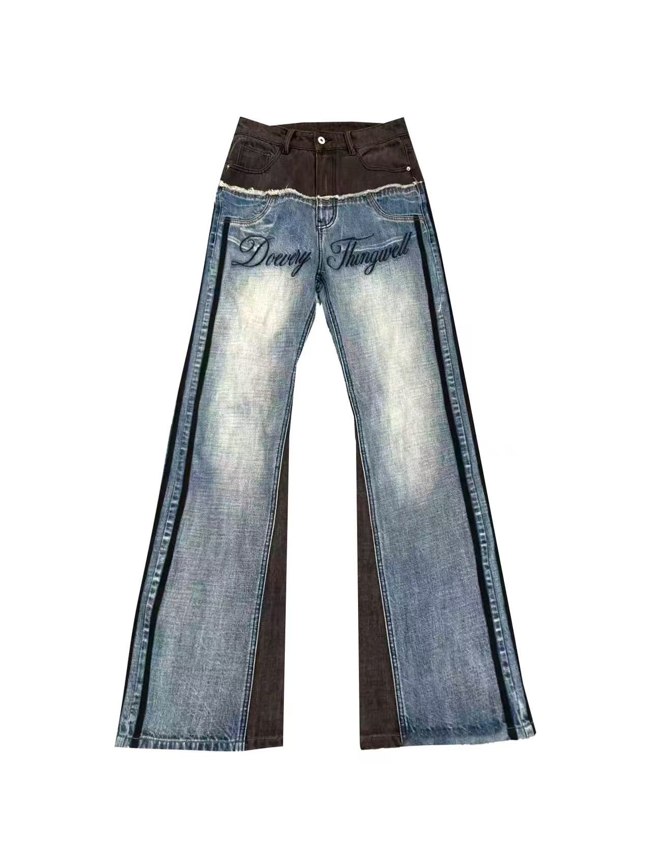 DETWONLINE™Y2K Vintage Color Block Frayed High Waist Flared Jeans