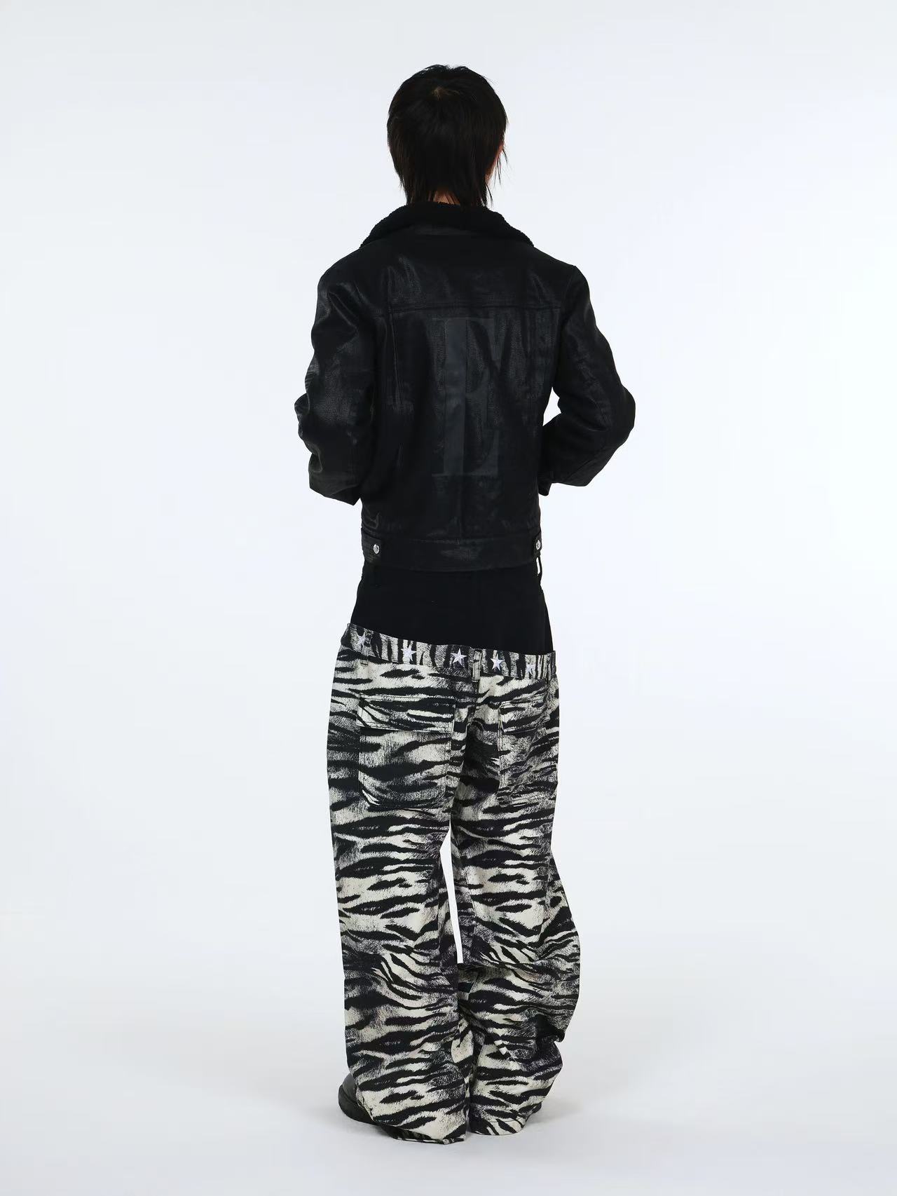 DETWONLINE™Double waist tiger-striped jeans