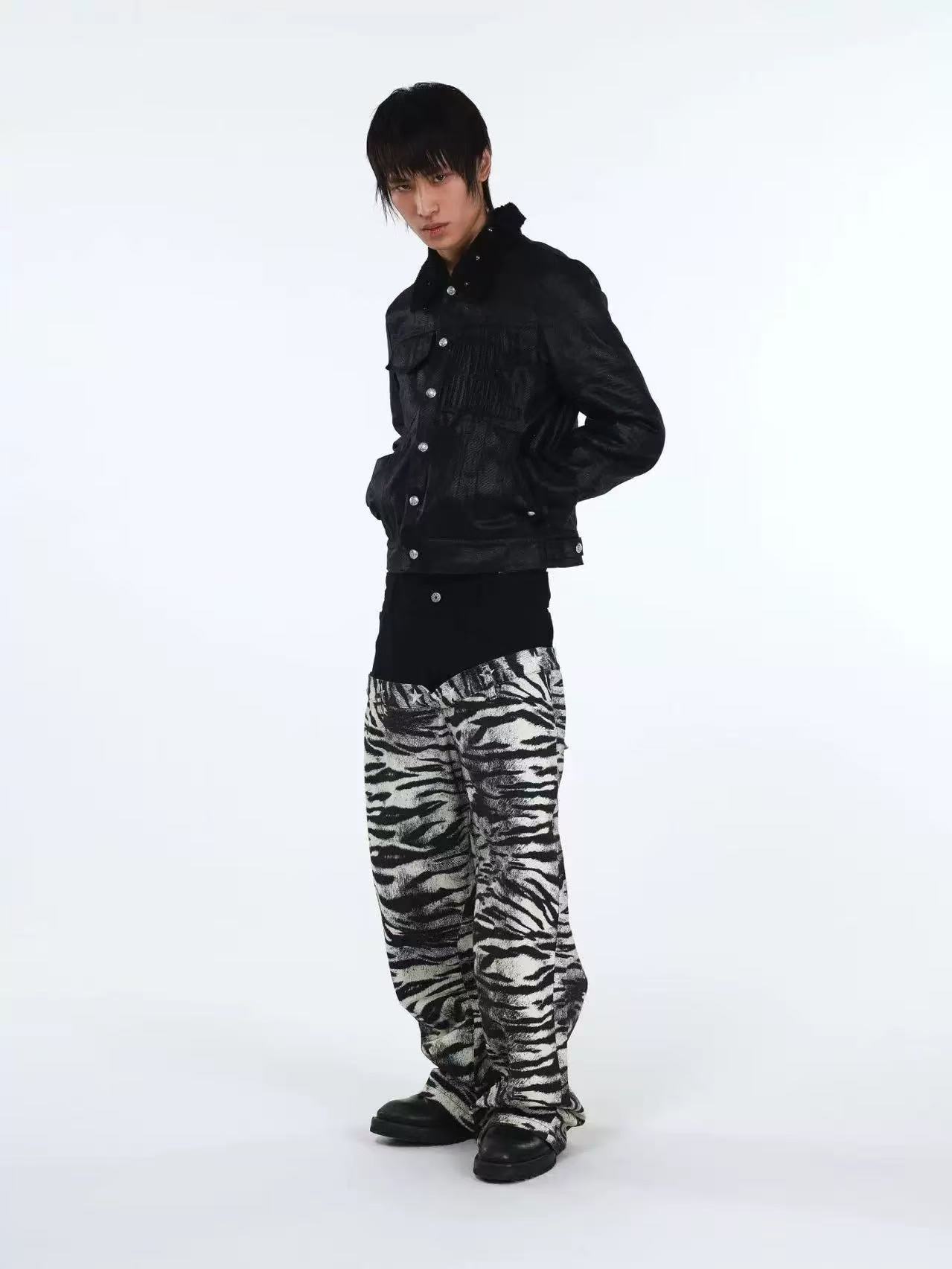 DETWONLINE™Double waist tiger-striped jeans