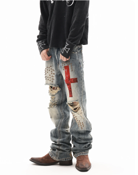 DETWONLINE™ "Cross‑Shaped Blood Stain"Jeans