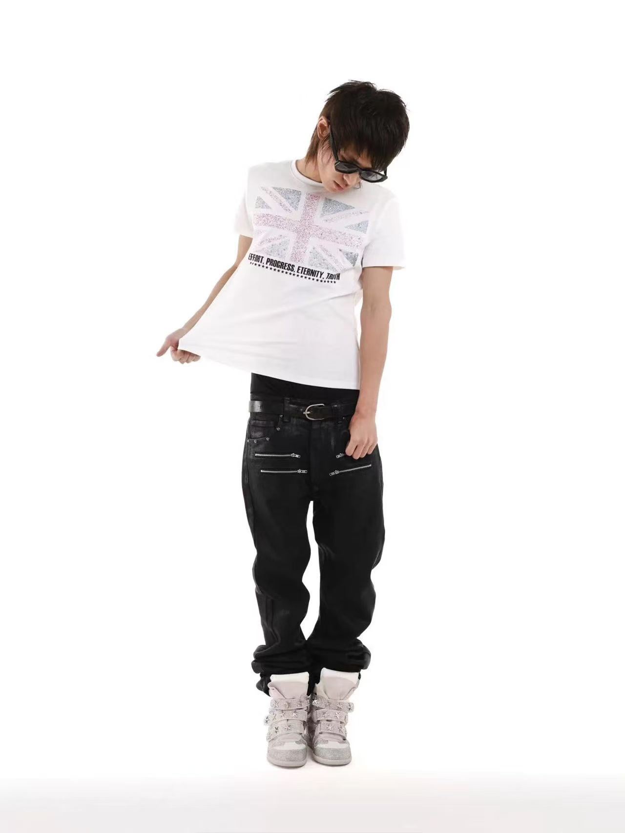 DETWONLINE™Glitter Union Jack Fitted Short Sleeve T-Shirt