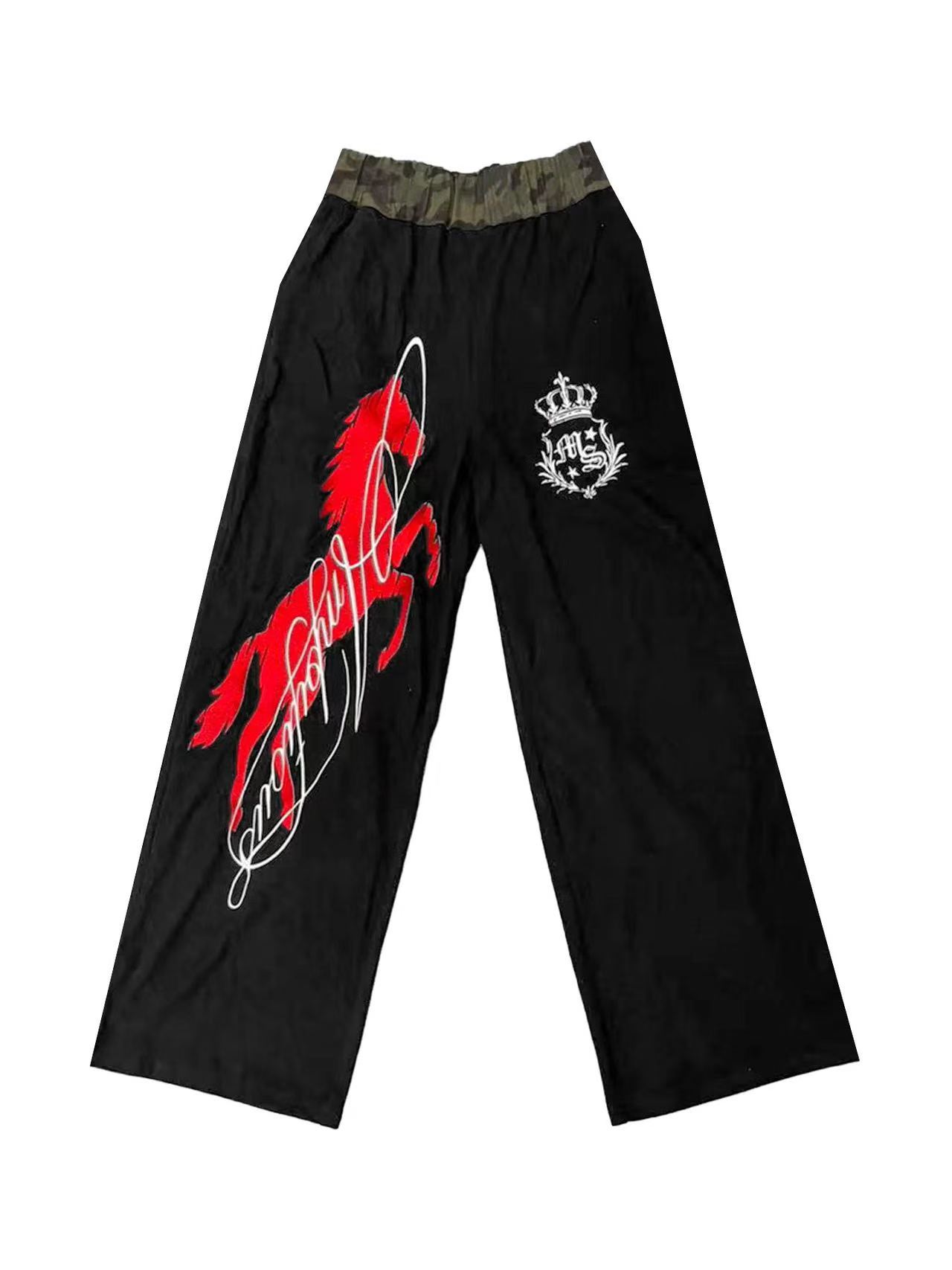 DETWONLINE™Retro Five-Pointed Star Horse Print Wide Leg Casual Pants