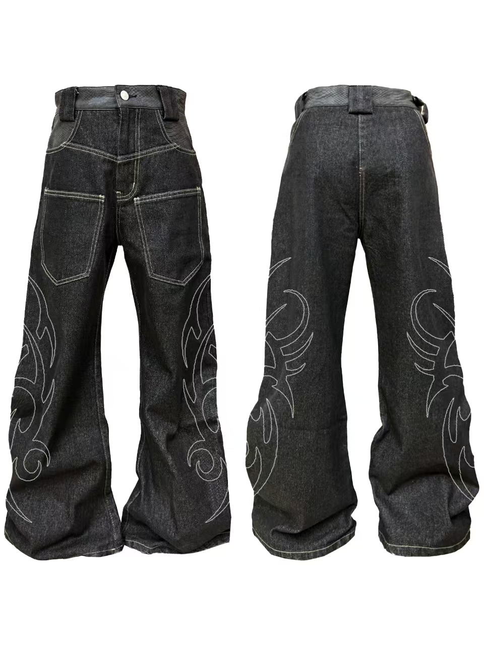 Detwonline denim jeans Snake print patchwork