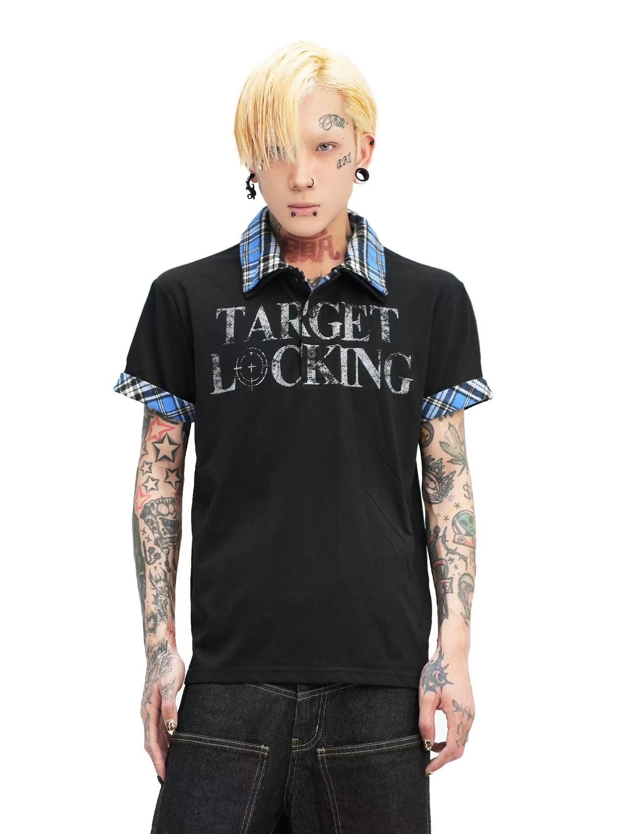 Detwonline blue checkered polo shirt