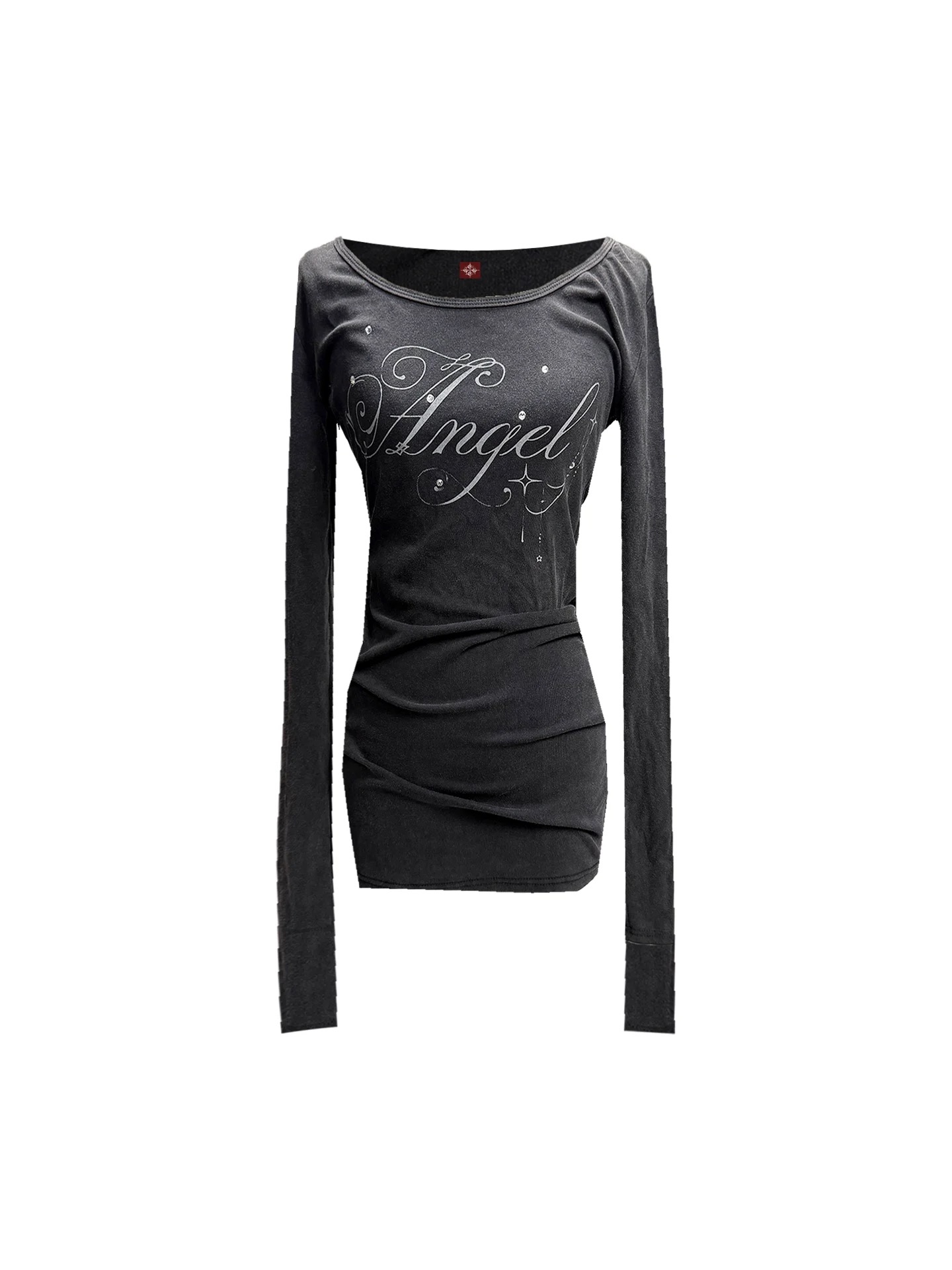 DETWONLINE™"Retro Script"Long‑Sleeve Bodysuit Dress