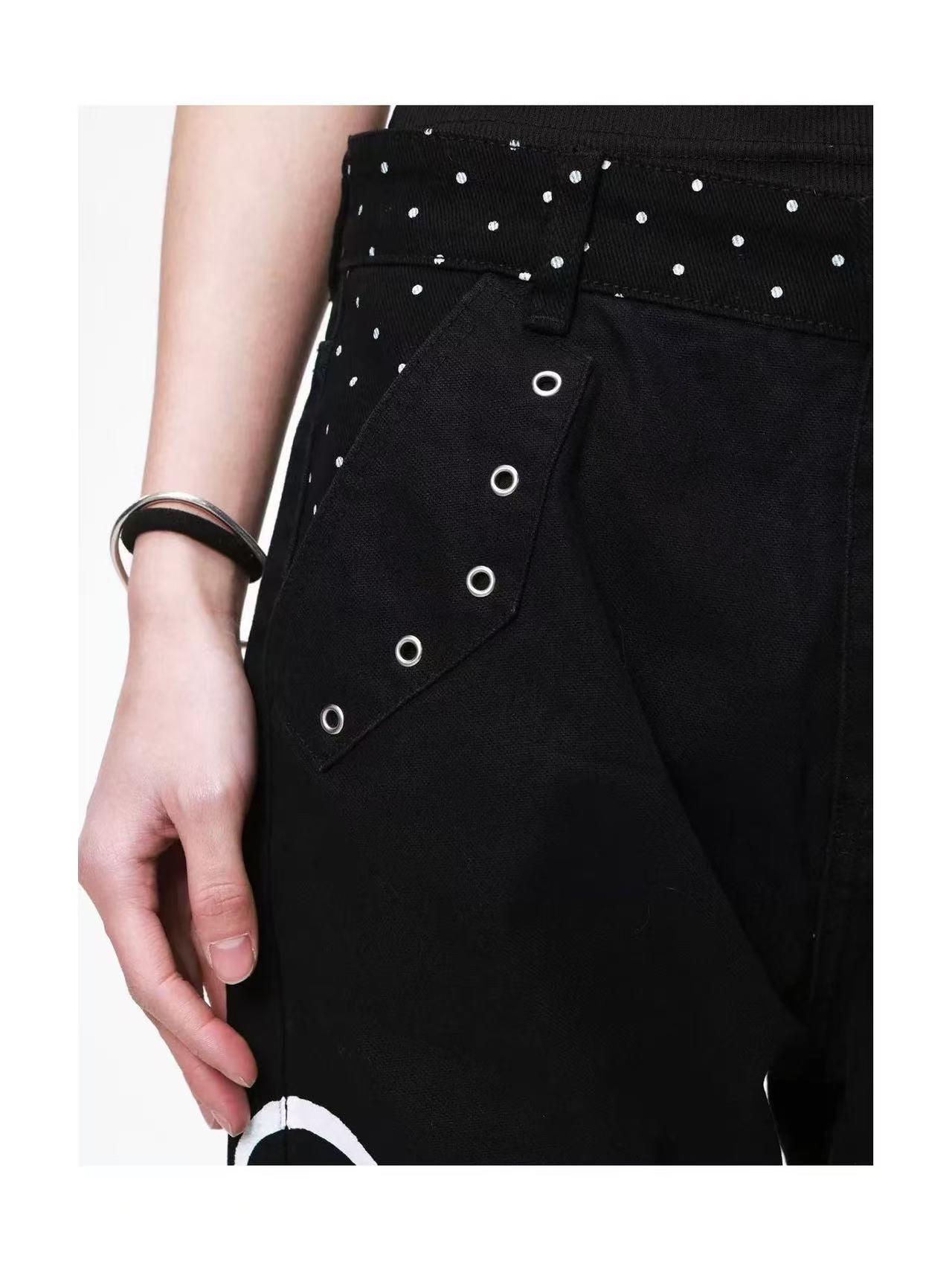 DETWONLINE™Y2K Punk Rhinestone Polka Dot Graffiti Wide Leg Jeans