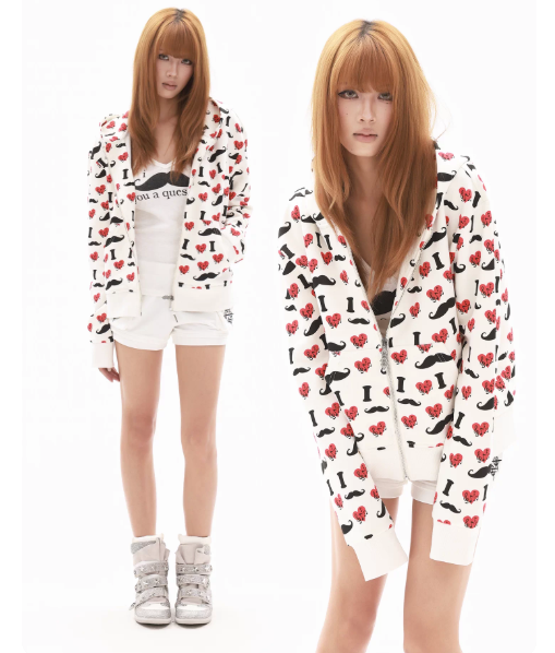 DETWONLINE™"I LOVE Mustache"Full‑Zip Hoodie Jacket