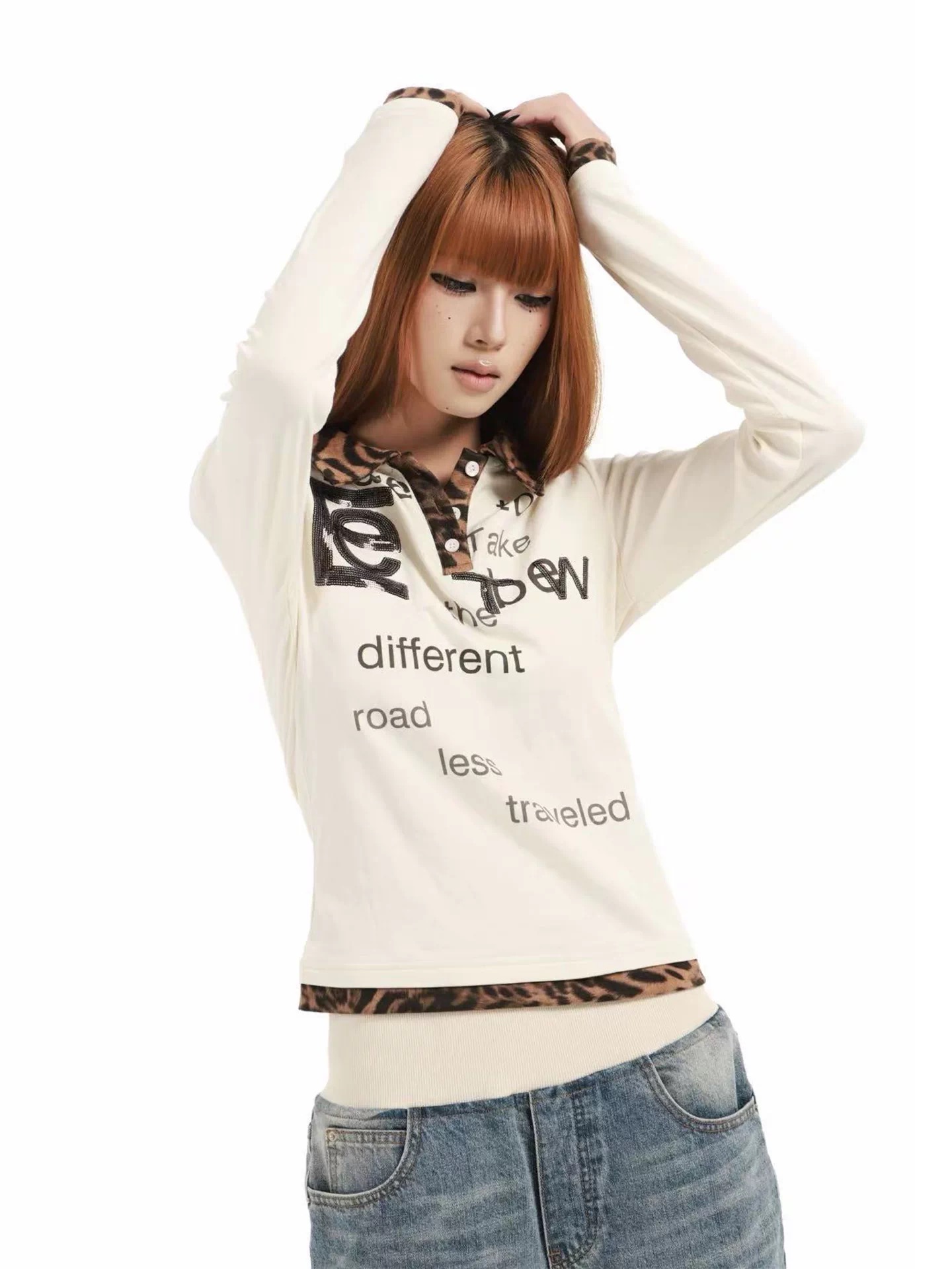 DETWONLINE™"Basic Slogan"Long‑Sleeve Polo Shirt