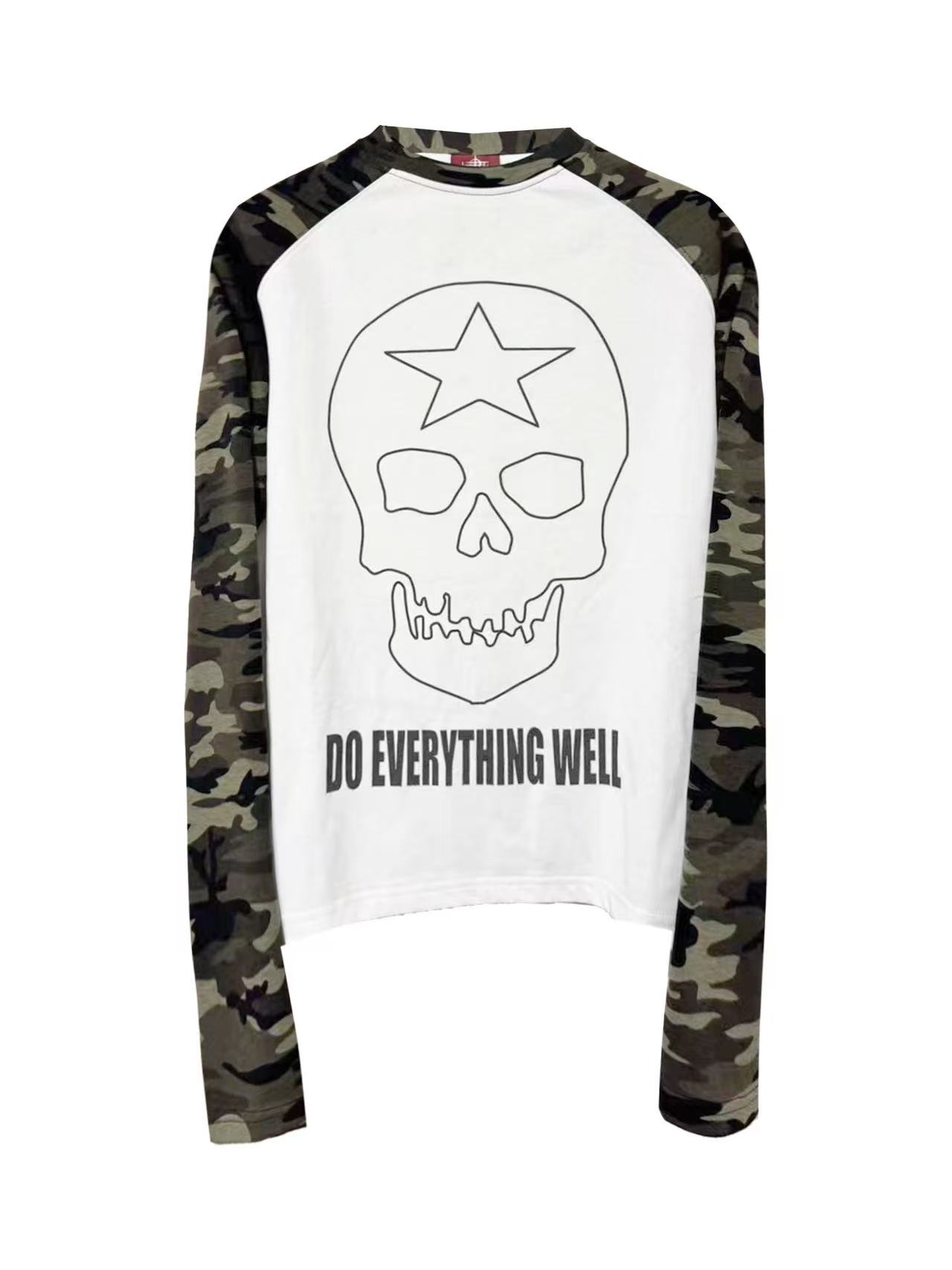 Skull Camouflage Raglan-Sleeve Top