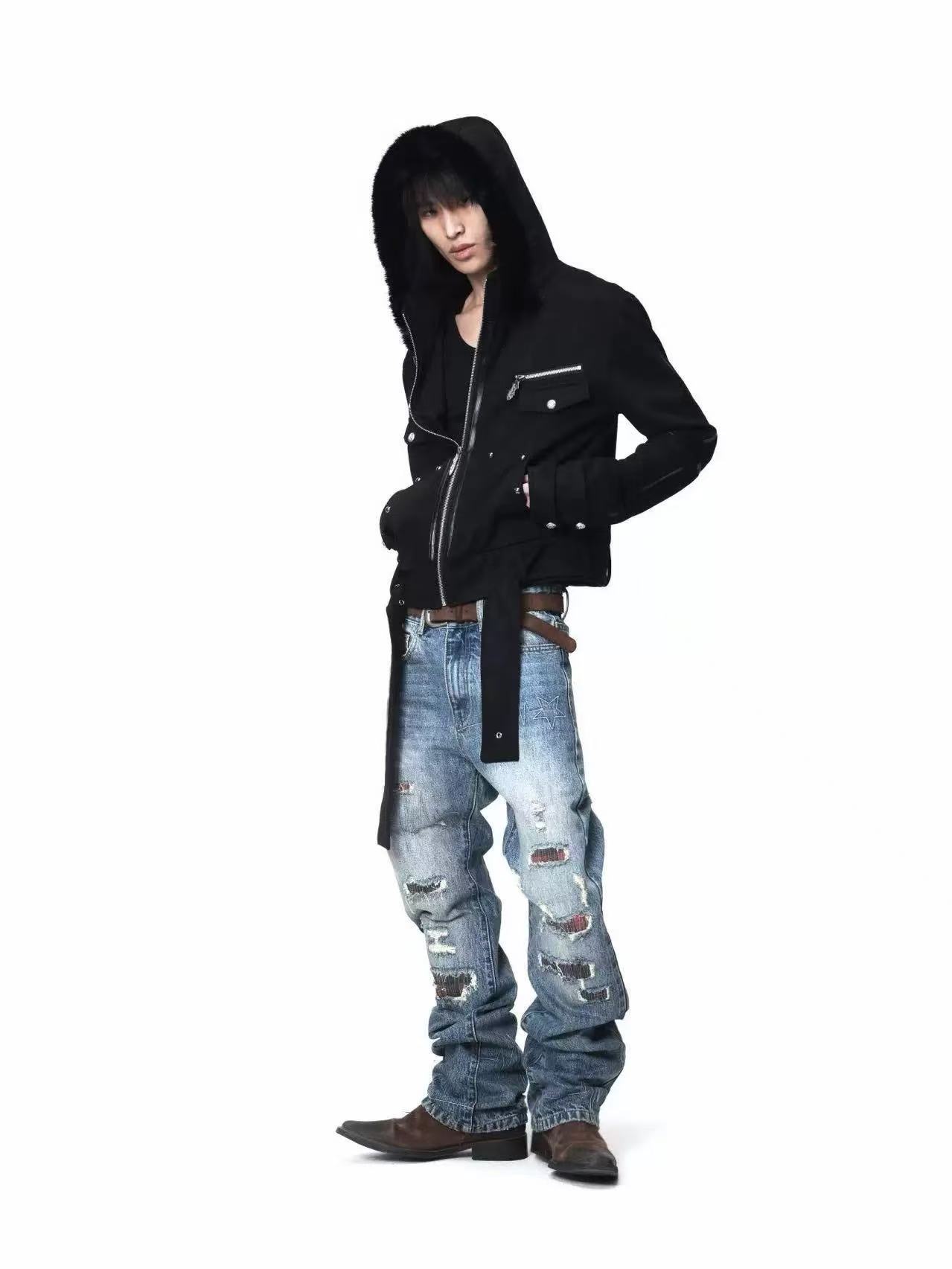 DETWONLINE™Red Check Ripped Jeans