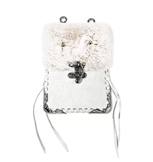 DETWONLINE™ Furry Spliced Leather Hang Bag with Metal Decor, Hand Woven Keychain Pouch, Multi-style Wear Bag
