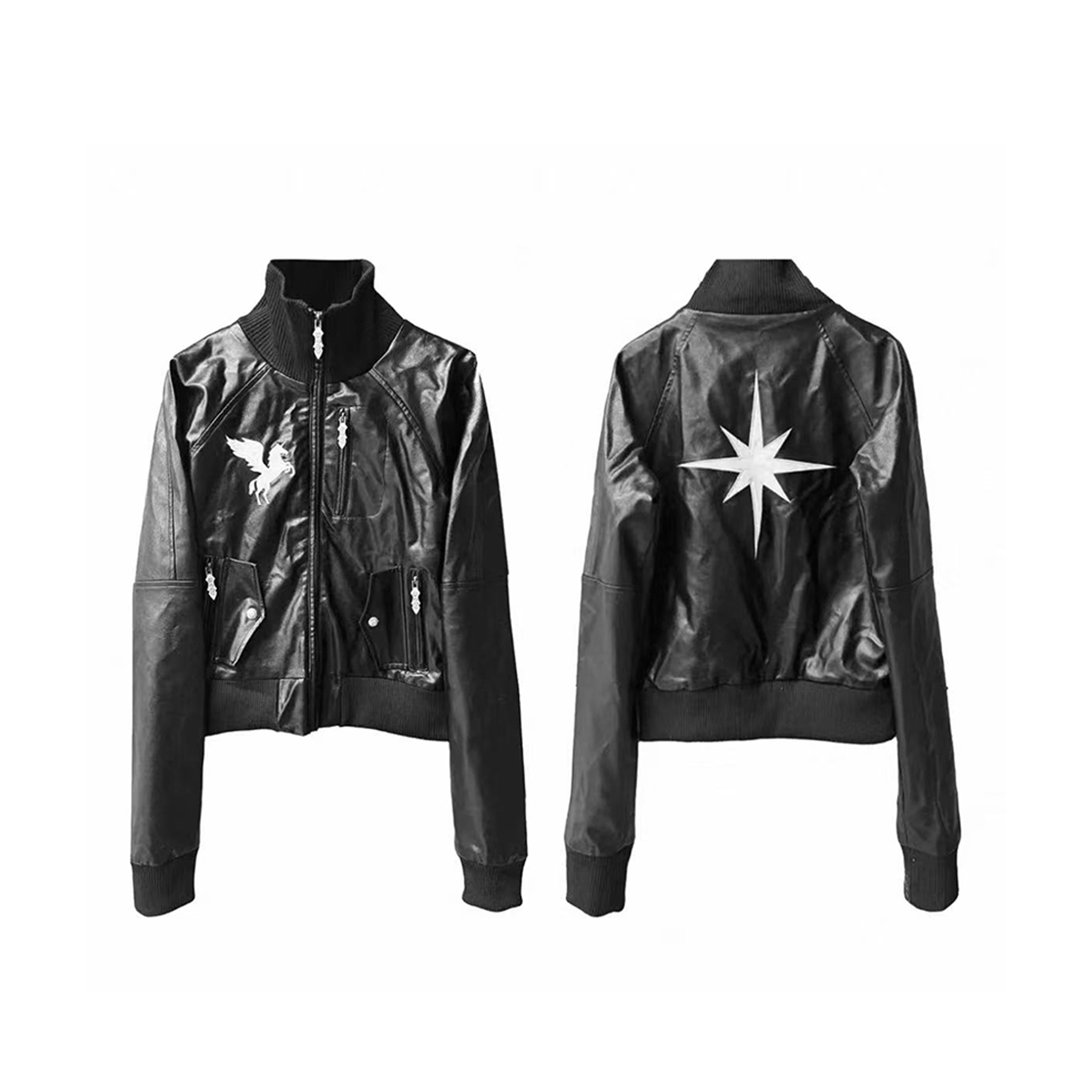 DETWONLINE™Pegasus Starburst Cropped Biker Leather Jacket