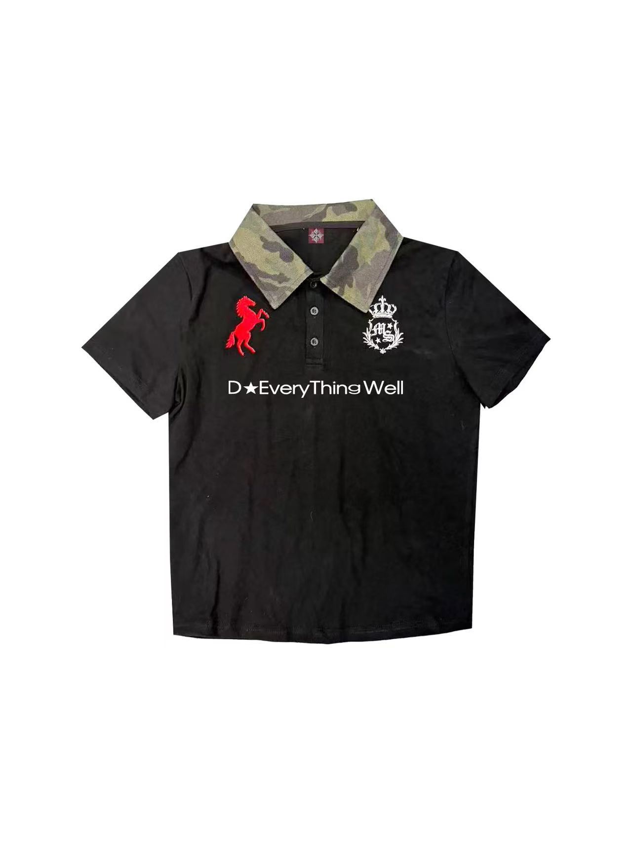 DETWONLINE™American Retro Street Crown Print Slim Polo Top