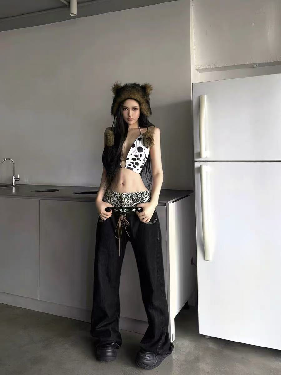 Detwonline trousers leopard print denim