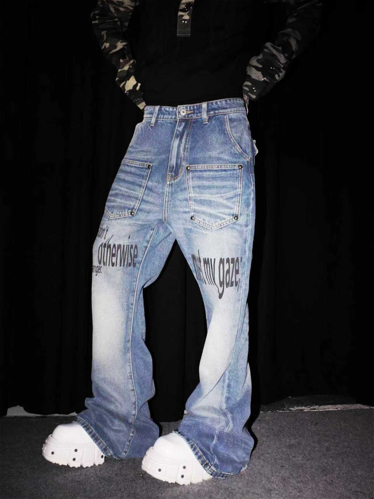 DETWONLINE™ Slogan Washed Blue Jeans