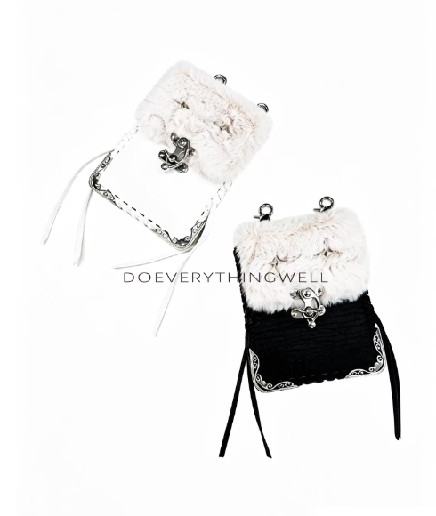 DETWONLINE™ Furry Spliced Leather Hang Bag with Metal Decor, Hand Woven Keychain Pouch, Multi-style Wear Bag
