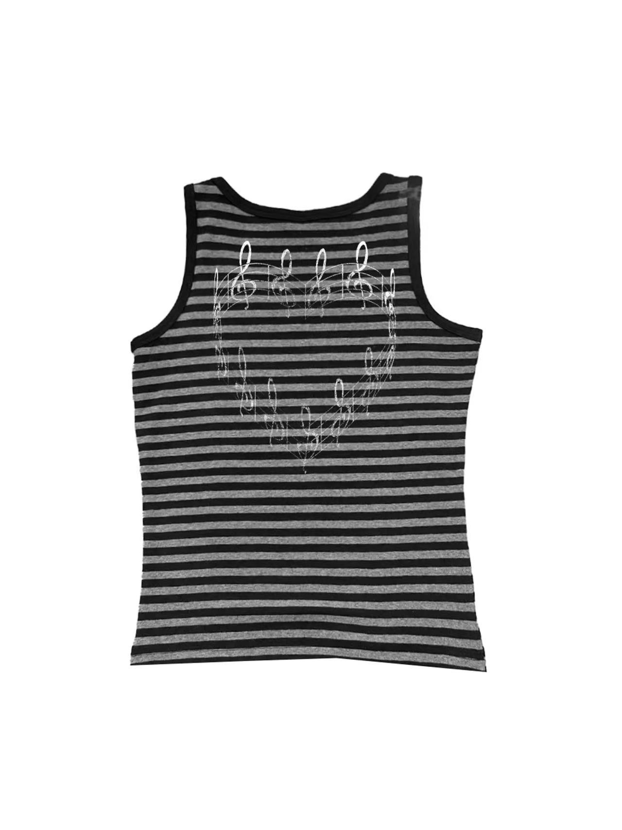 DETWONLINE™Retro Sporty Music Note Heart Striped Tank Top