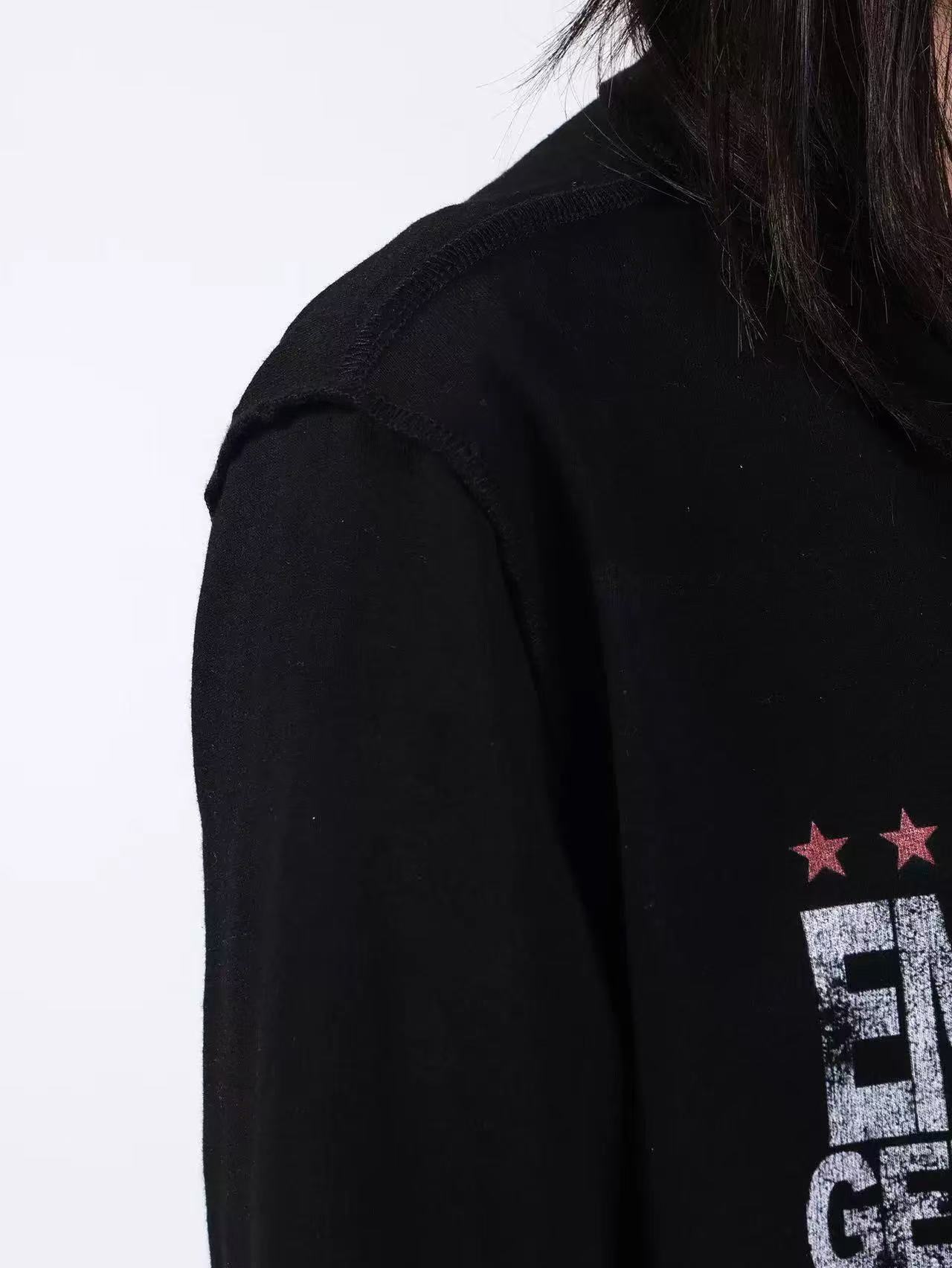 DETWONLINE™Red Star Slogan Shoulder Long Sleeve