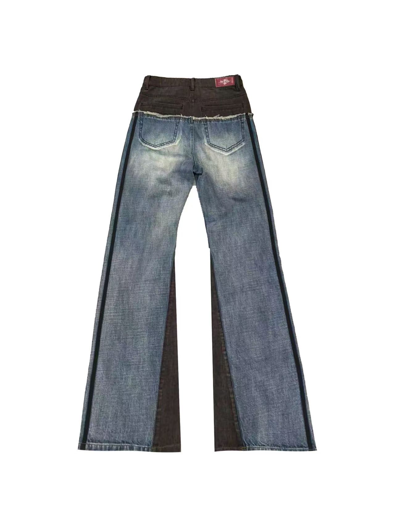 DETWONLINE™Y2K Vintage Color Block Frayed High Waist Flared Jeans