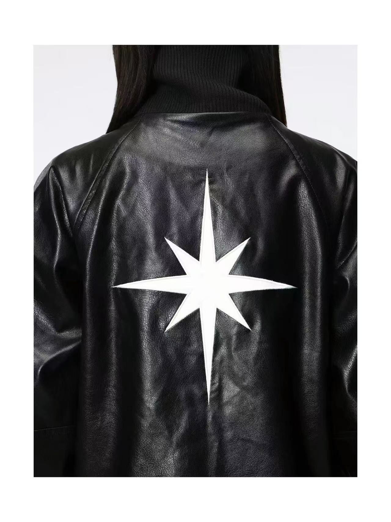 DETWONLINE™Pegasus Starburst Cropped Biker Leather Jacket