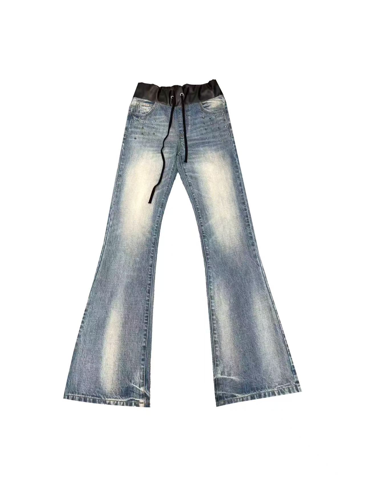 DETWONLINE™Vintage Washed Drawstring Waist Embroidery Flared Jeans