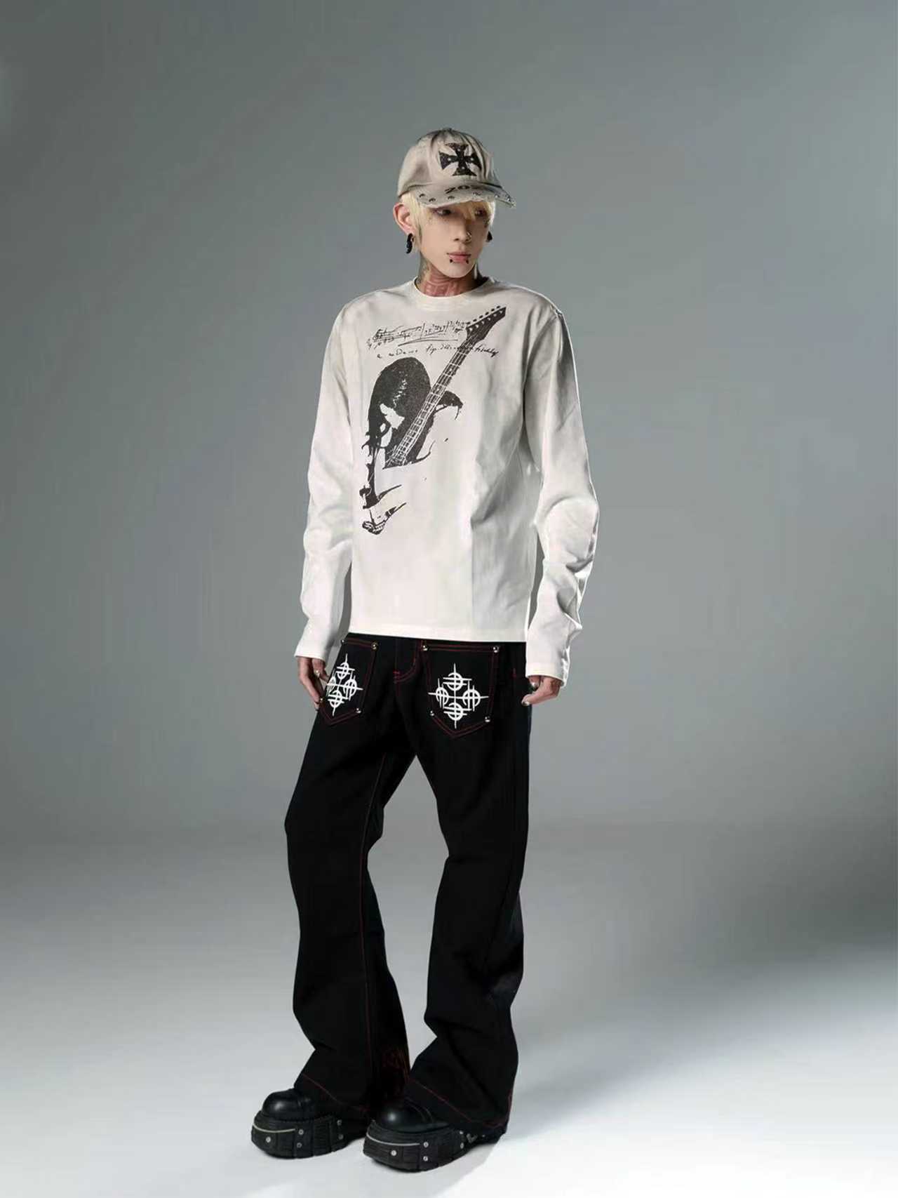 Washed and Aged Spray-Dirty Printed Long Sleeve