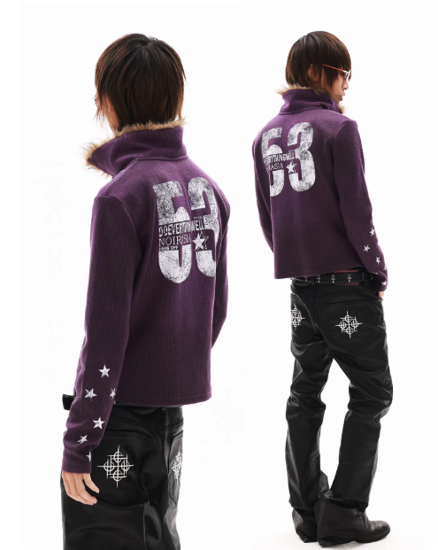 DETWONLINE™"Washed‑Dip‑Dyed Purple"Long‑Sleeve Polo Shirt