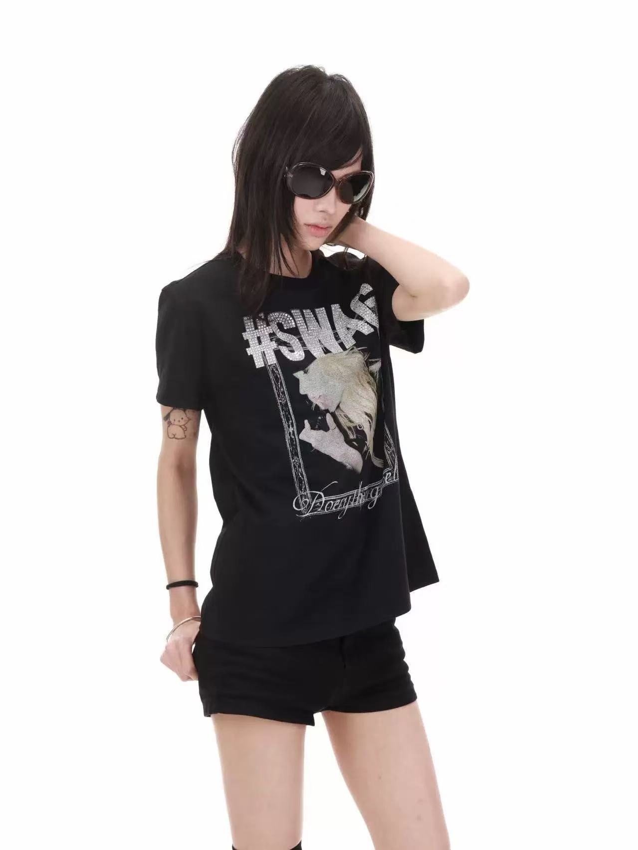 DETWONLINE™Y2K Rhinestone Portrait #SWAG Graphic Tee