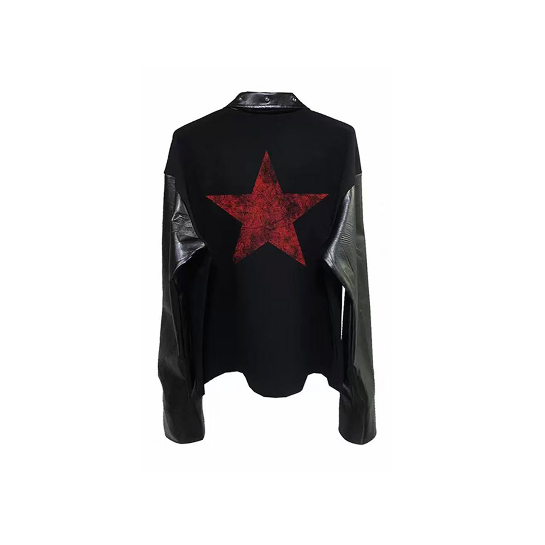 DETWONLINE™Y2K Punk Red Star Badge Leather Sleeve Oversized Polo Shirt