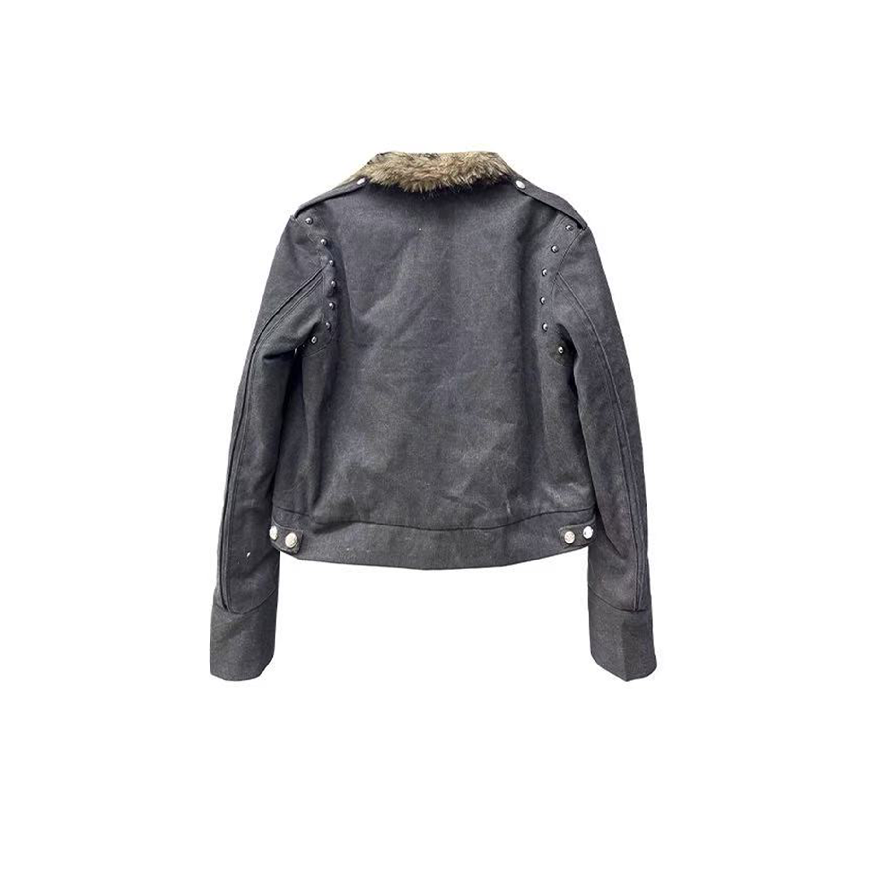 DETWONLINE™Coat with fur collar and rivets