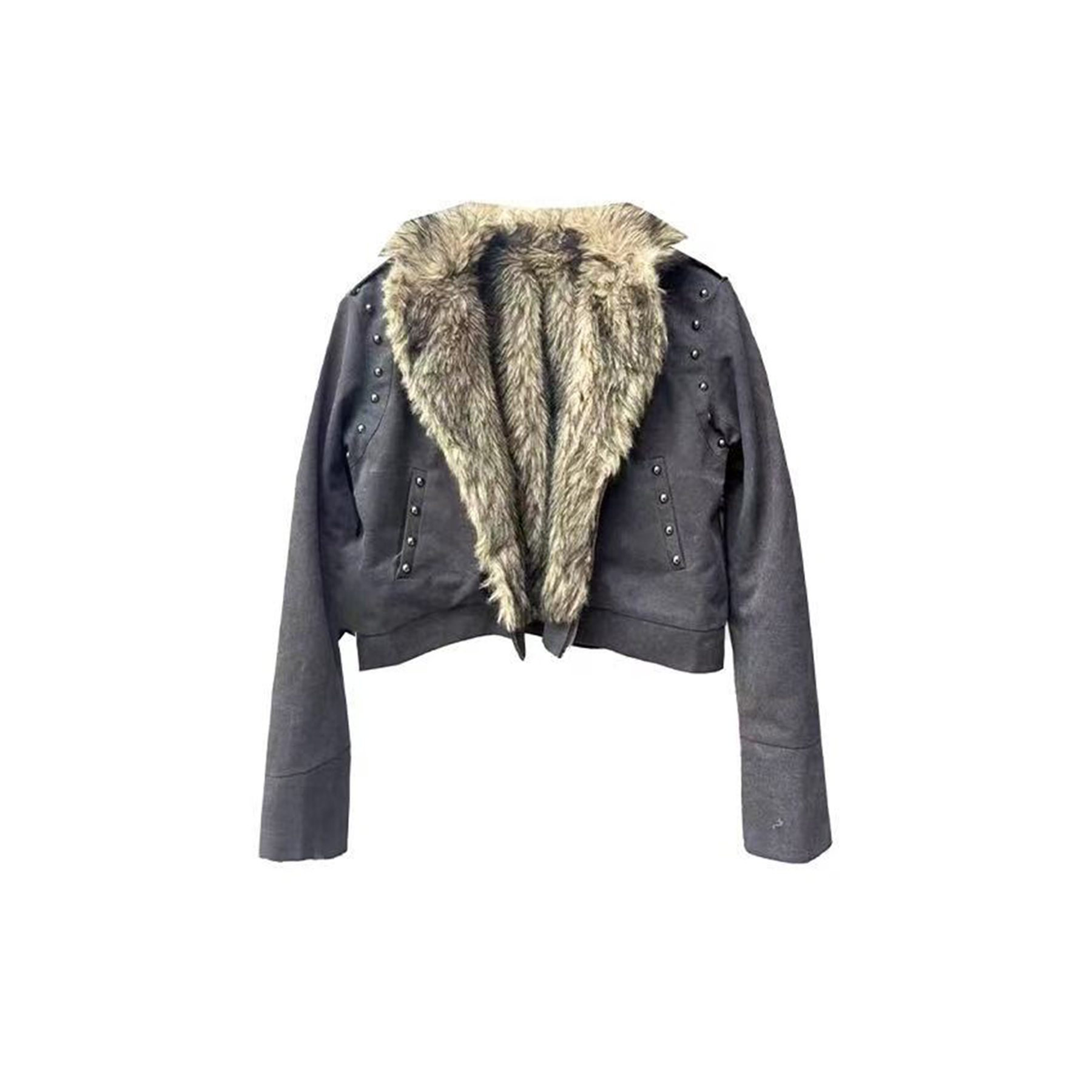 DETWONLINE™Coat with fur collar and rivets