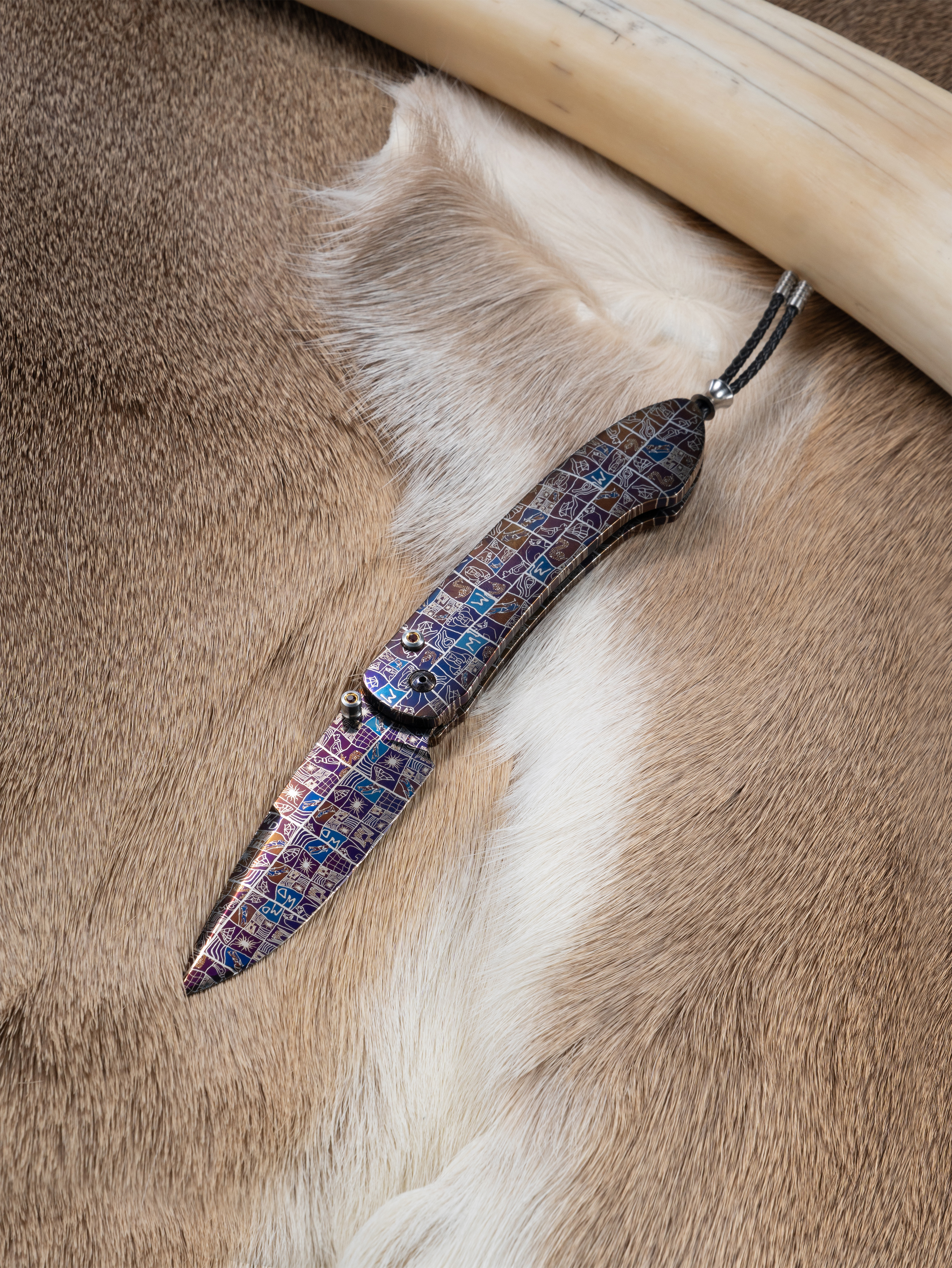 “Horus – The Eye of Perception” | Mosaic Damascus Folding Knife | Full Mosaic Steel Handle | Handcrafted by Bang In Forge