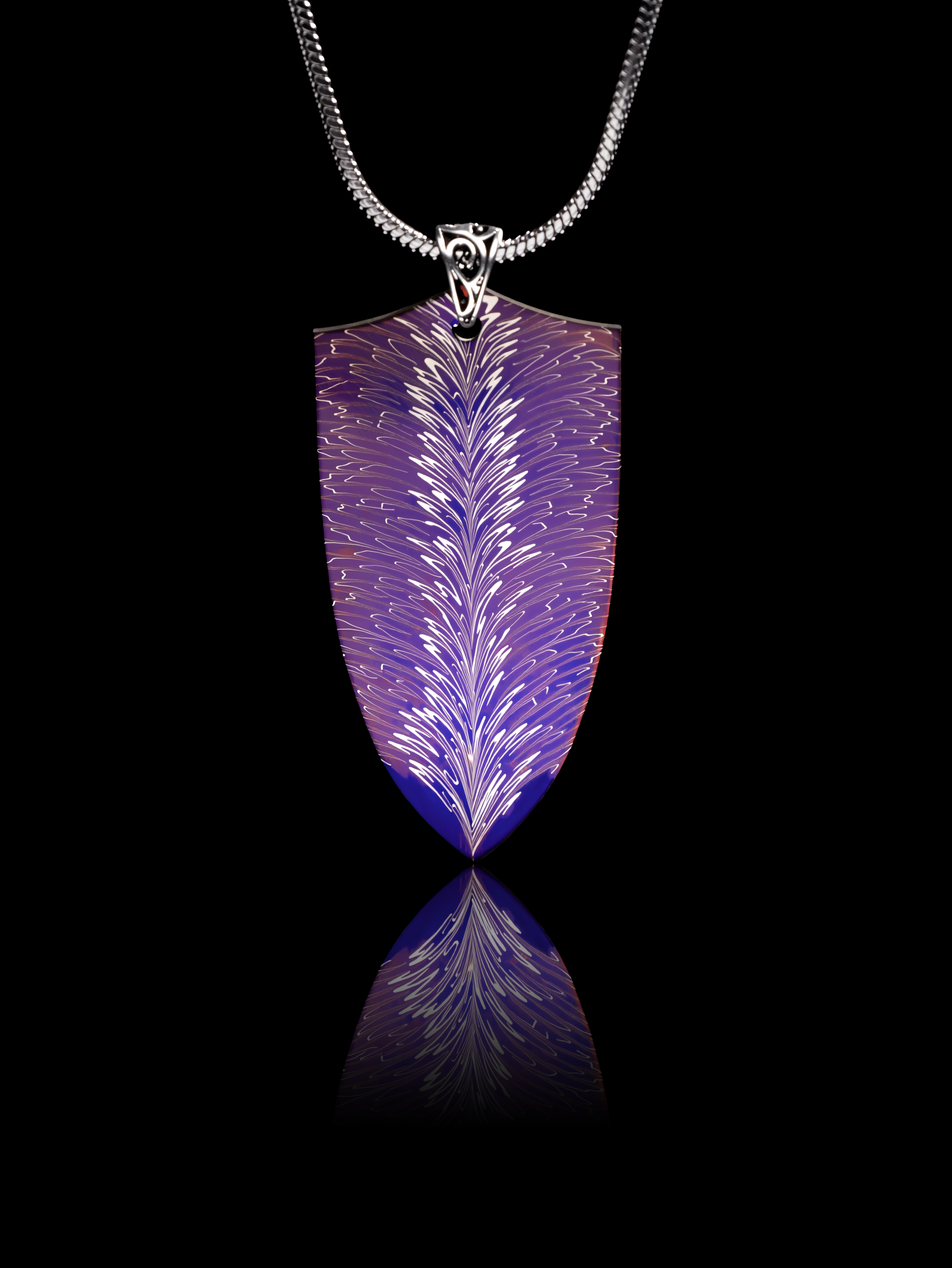 "Violet Plume Shield" | Heat-Purpled Damascus Steel Pendant| Bang In Forge