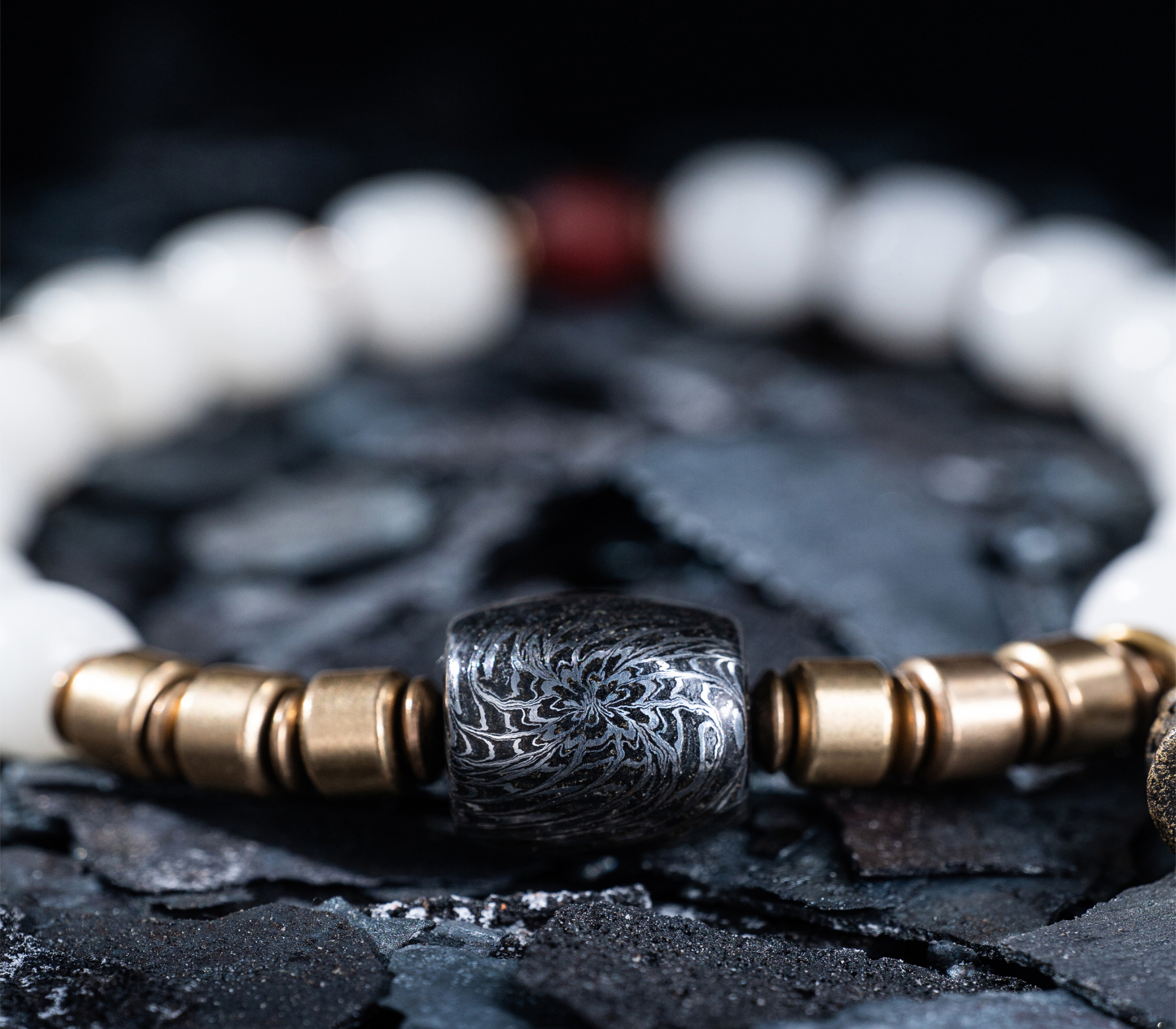 “Temple Forge” – Damascus Steel Barrel Bracelet | White Bodhi × Brass | Bang in