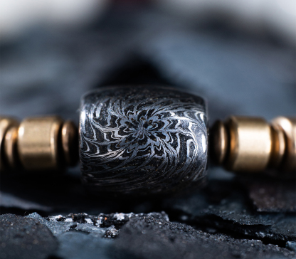 “Temple Forge” – Damascus Steel Barrel Bracelet | White Bodhi × Brass | Bang in