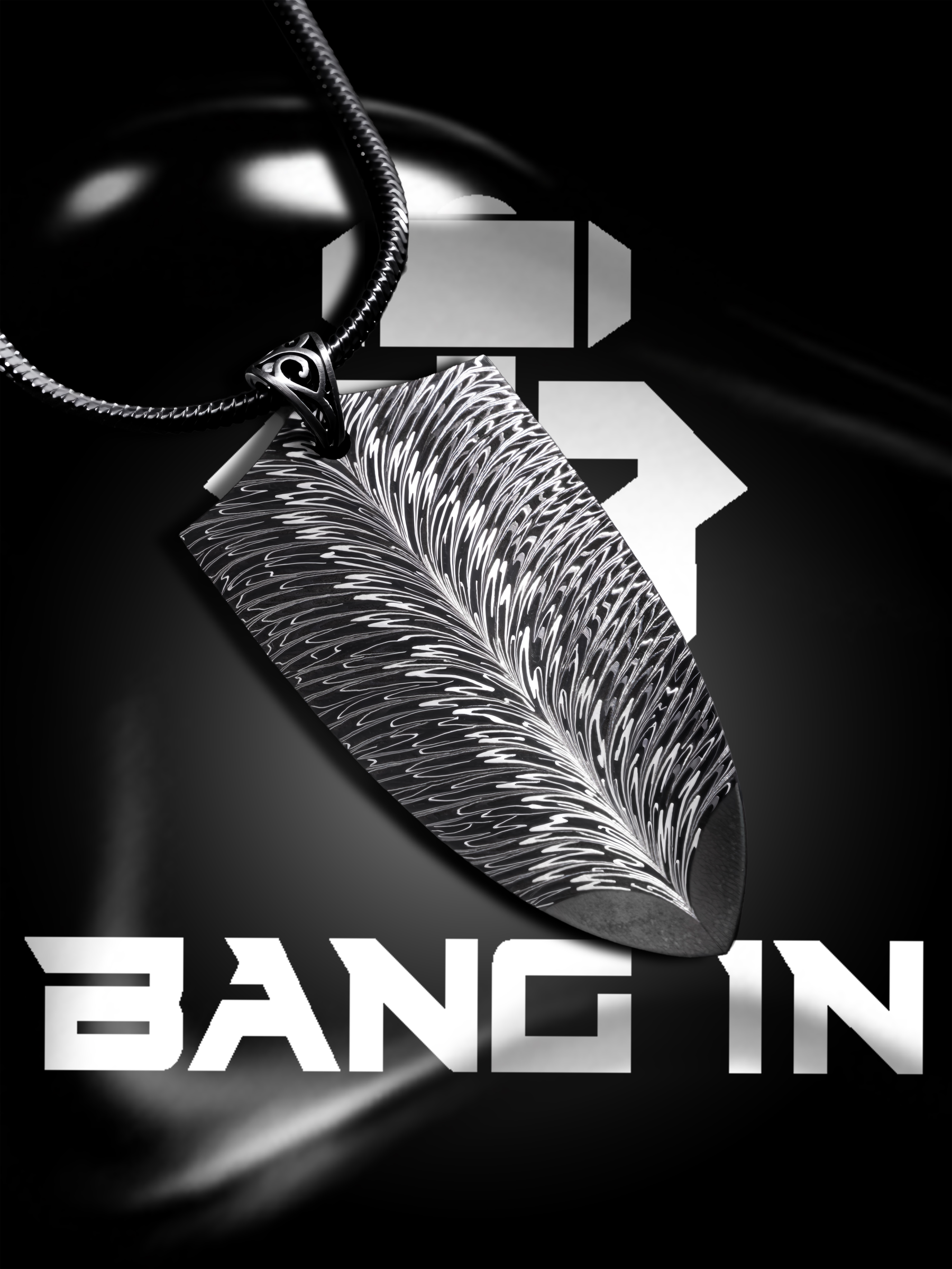 "Plume Shield" Damascus Steel Pendant | Handcrafted by Bang In Forge