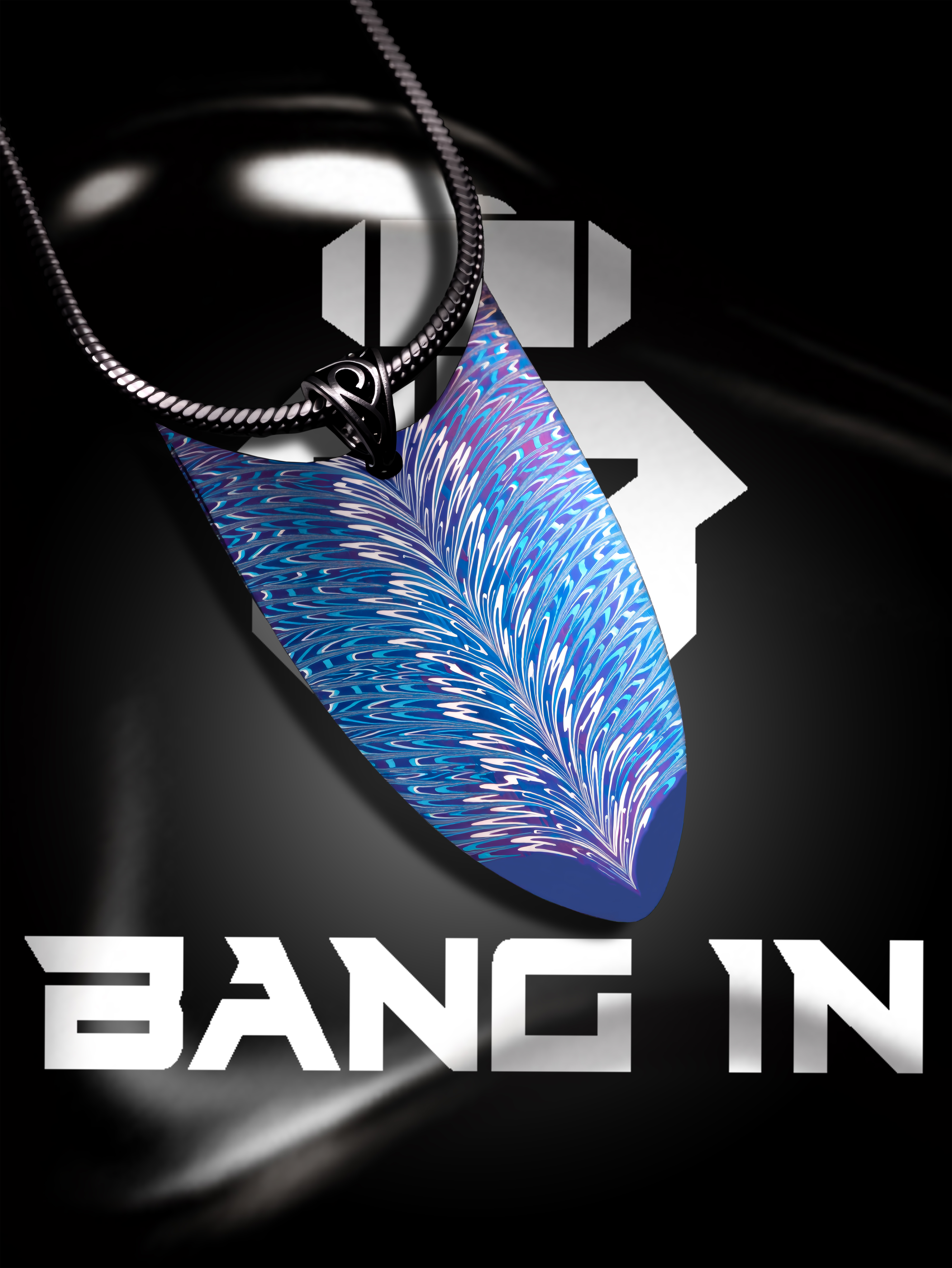 "Azure Feather Shield" | Hand-Blued Damascus Steel Pendant | Bang In Forge