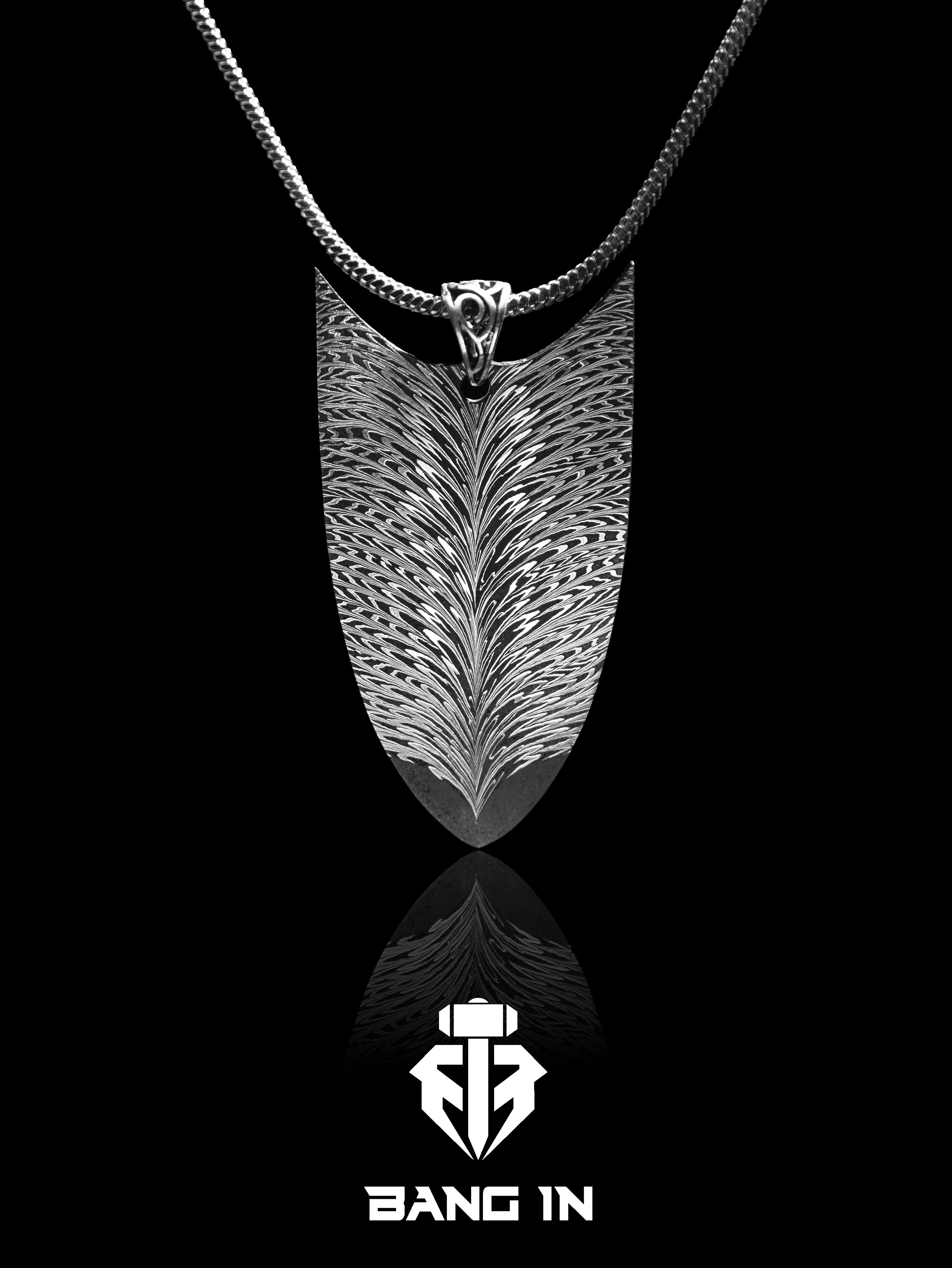"Feathered Guardian" Damascus Steel Shield Pendant | Nickel-1520-1084 | Bang In Forge