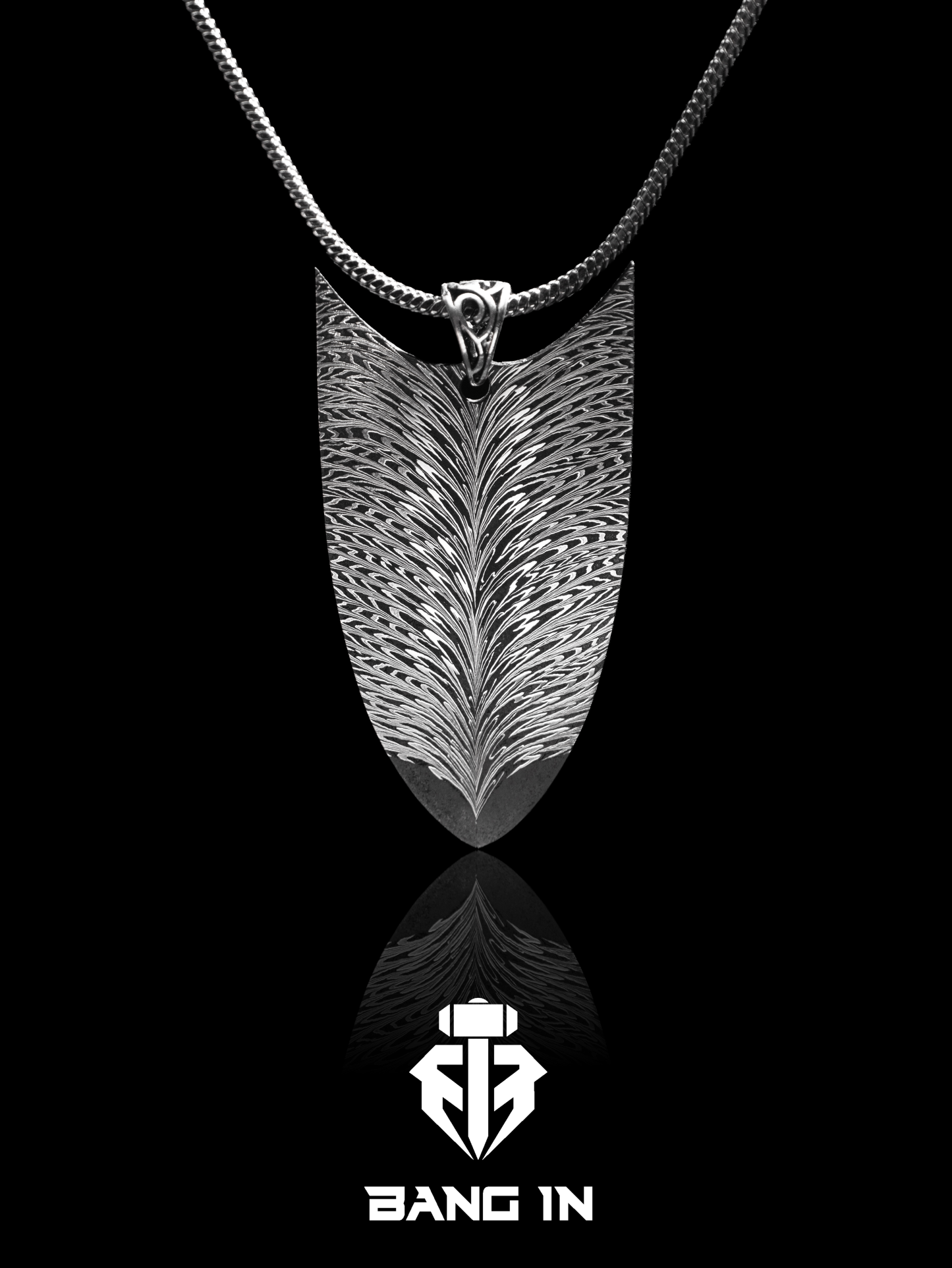 "Feathered Guardian" Damascus Steel Shield Pendant | Nickel-1520-1084 | Bang In Forge