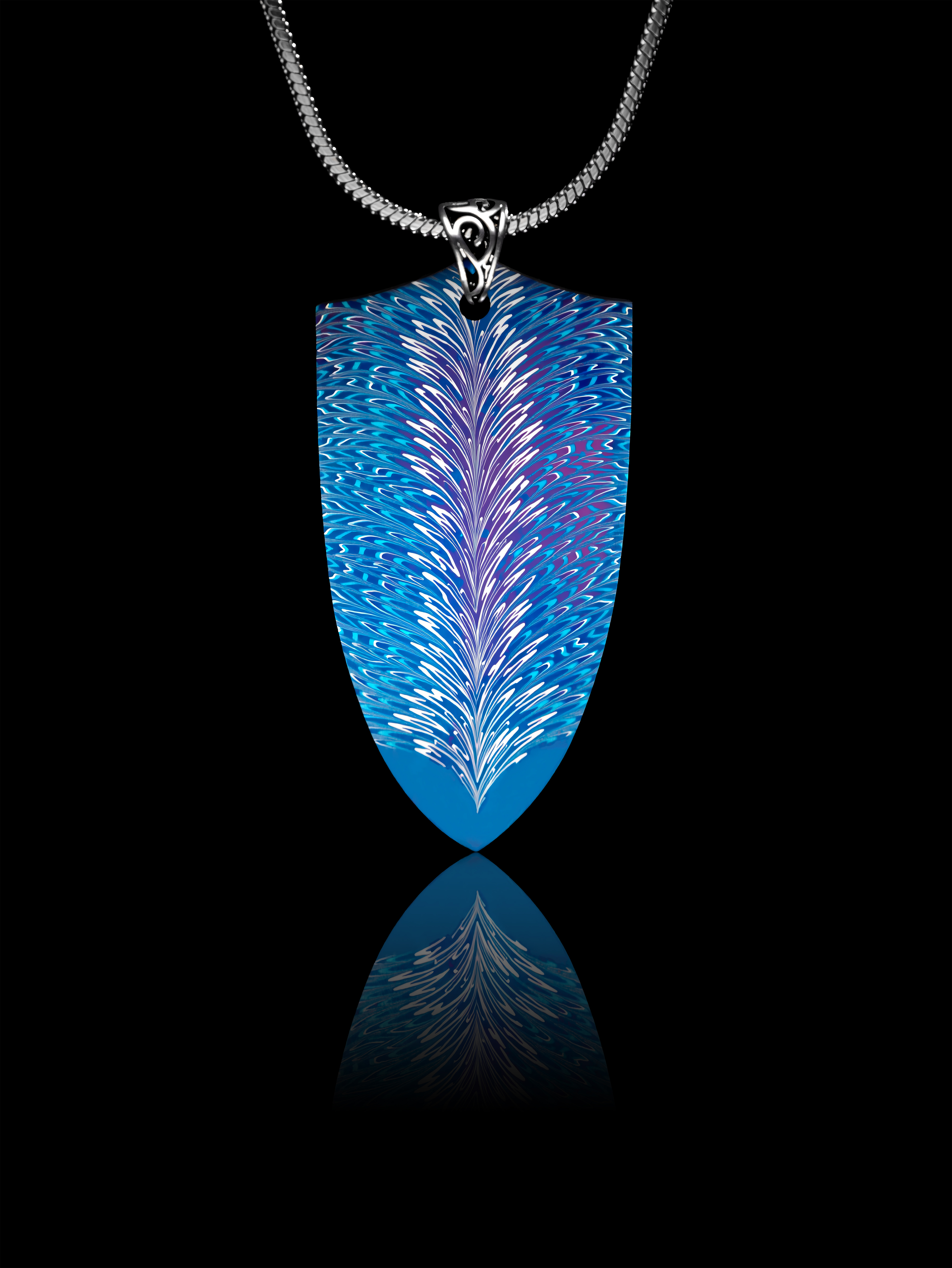 "Feather of the Storm" | Damascus Steel Shield Pendant | Handcrafted by Bang In Forge