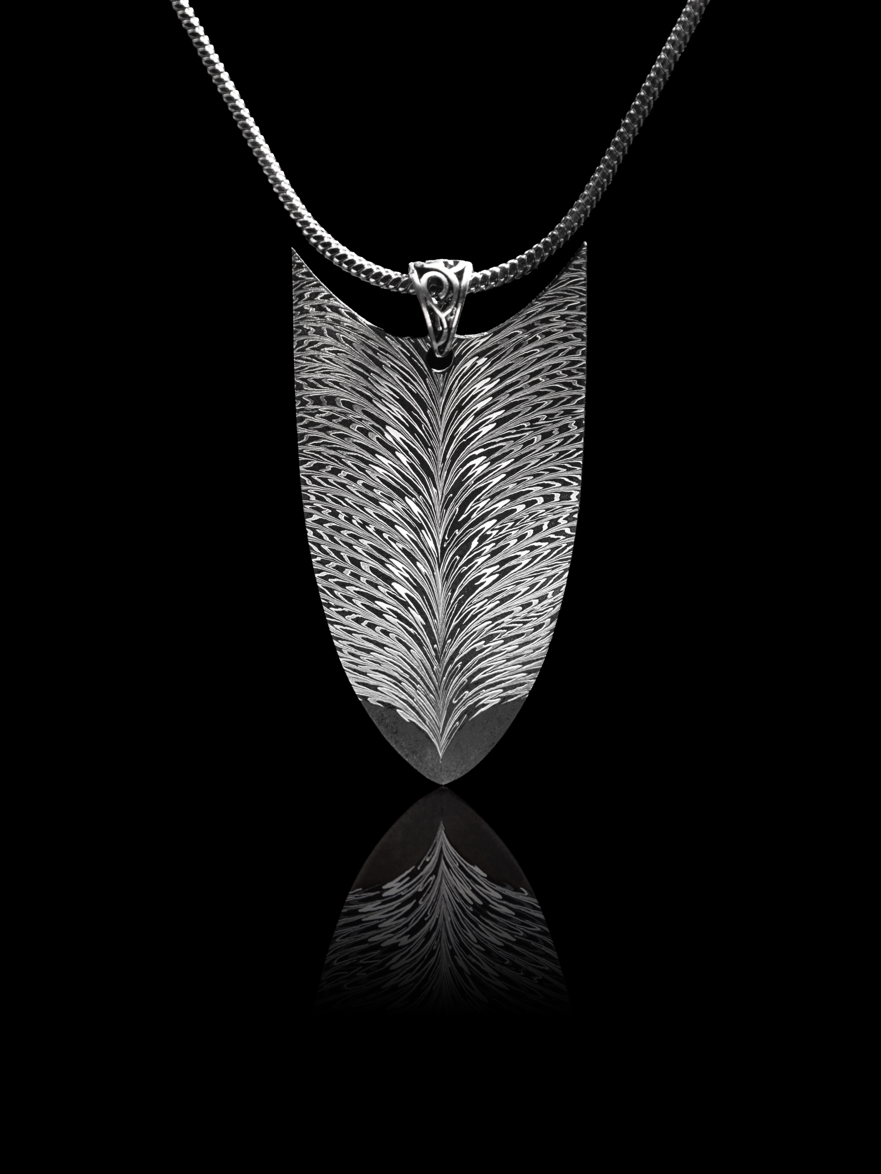 "Feathered Guardian" Damascus Steel Shield Pendant | Nickel-1520-1084 | Bang In Forge